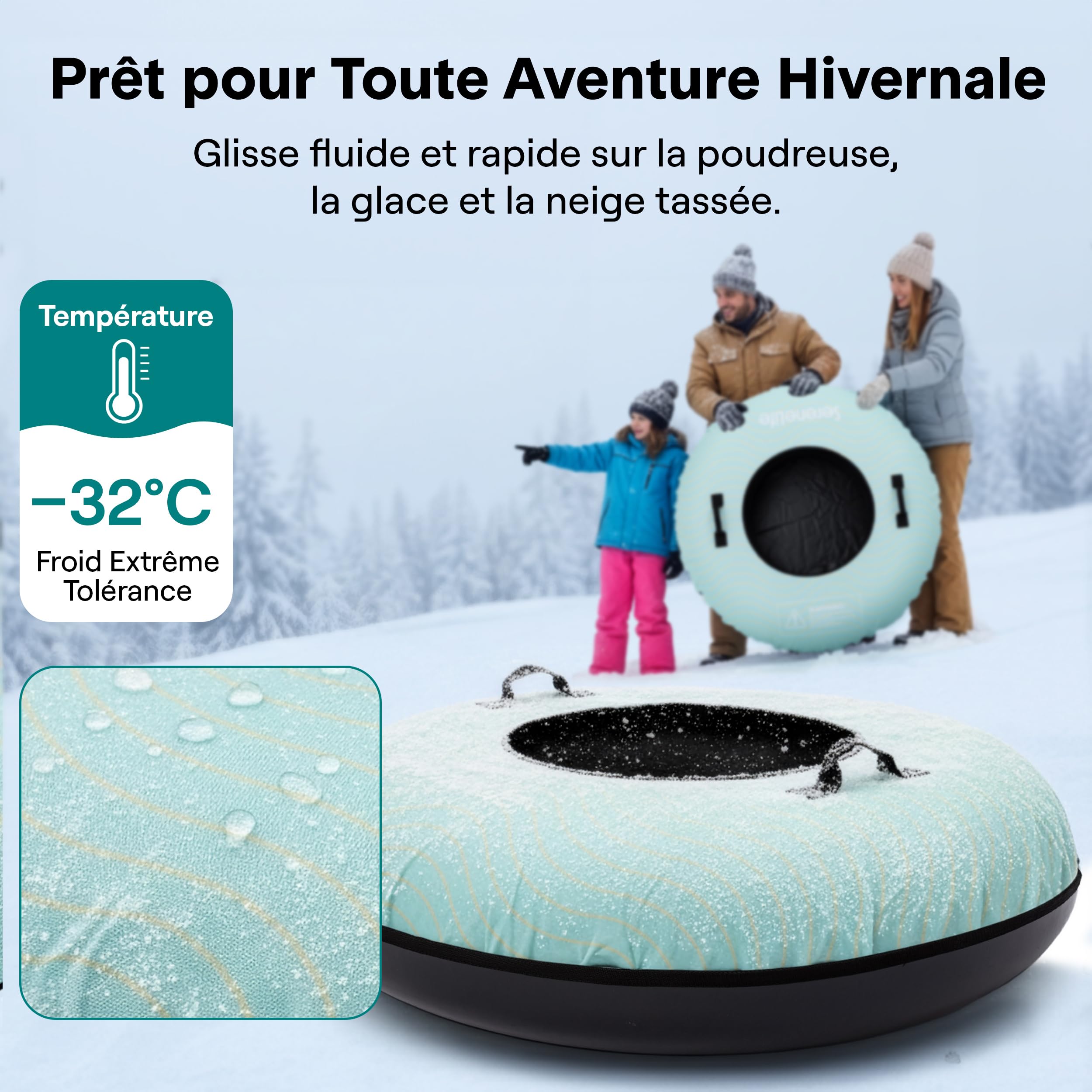 SereneLife Luge Gonflable 100 cm – Tube de Neige Résistant avec Coque Rigide et Housse Oxford – pour Enfants et Adultes