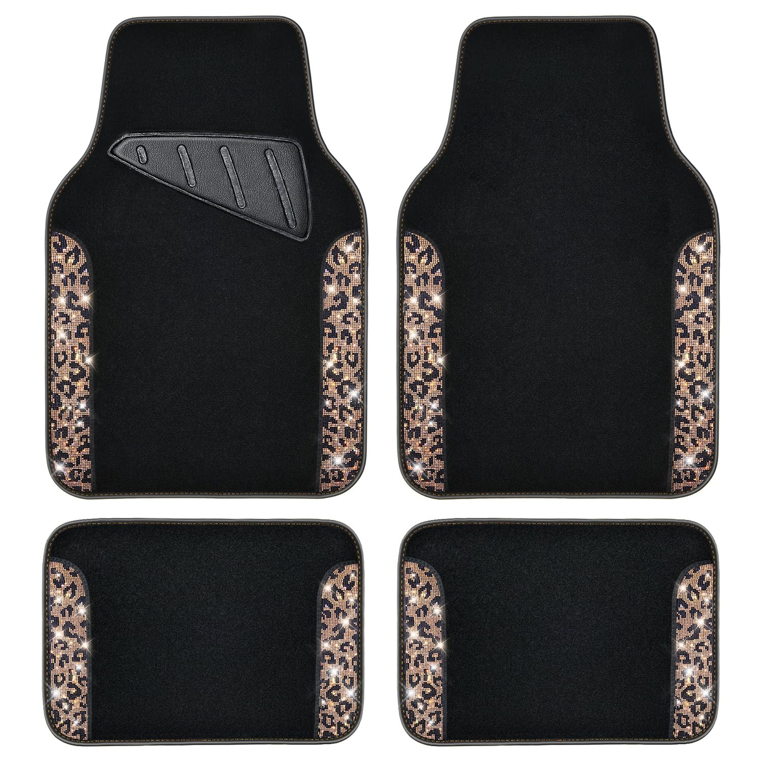 CAR PASS Bling Diamond Car Floor Mats Shining Rhinestone Carpet Sparkly Glitter Crystal with Anti-Slip PVC Heel Pad