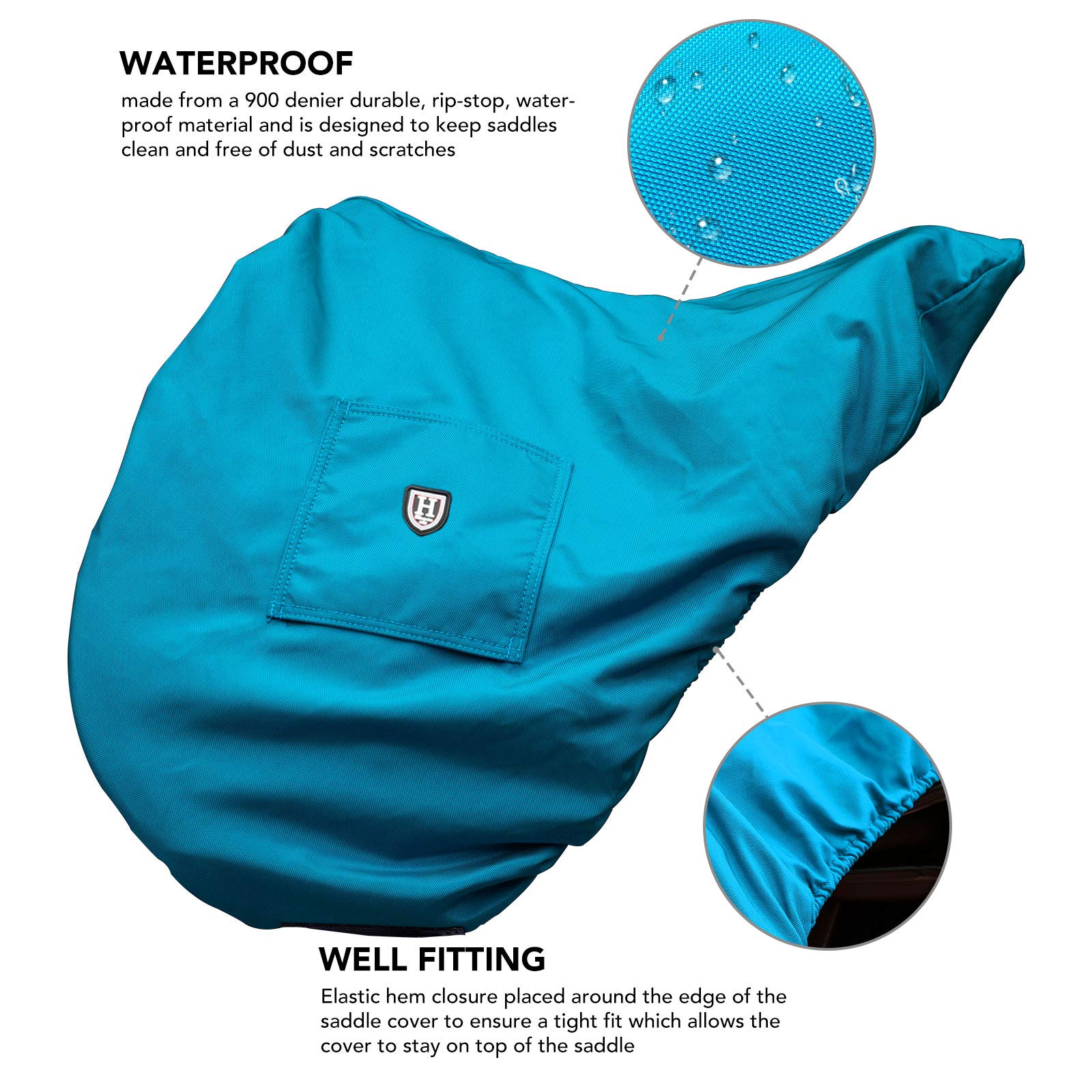 Harrison Howard Premium Waterproof/Breathable Fleece-Lined Saddle Cover Azure Blue - Image 3