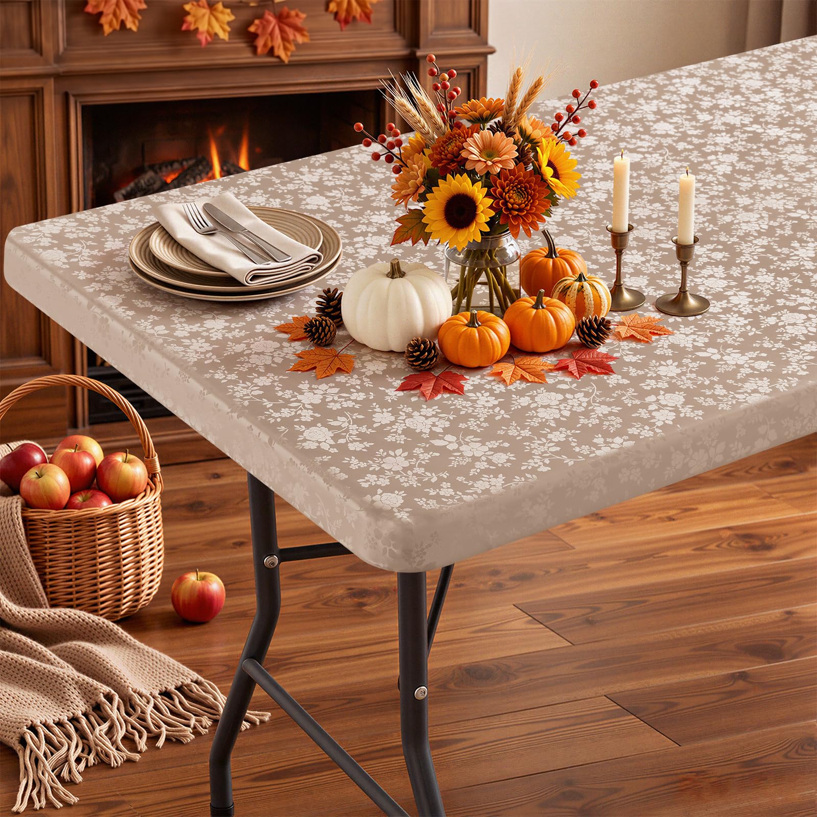 Smiry Heavy Duty Vinyl Fitted Tablecloths for 6 Foot Rectangle Tables