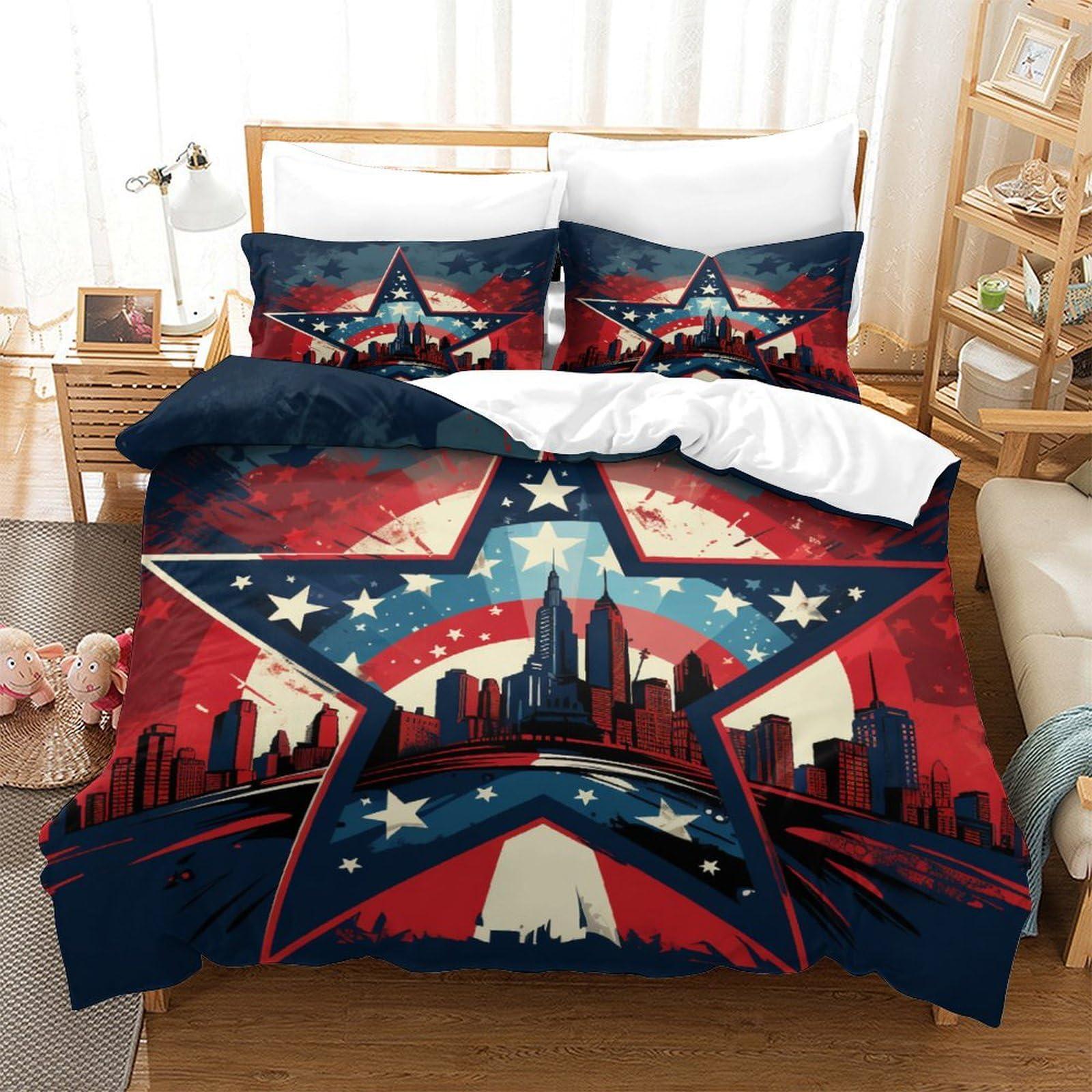 Housse de couette USA imprimé 3D drap lit adulte décor d'évasion américain 260x220