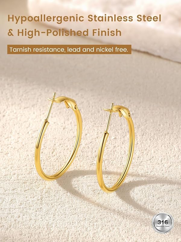 KeyStyle Gold Hoop Earrings for Women, 14k Gold Plated Small Hoops Lightweight Earring Circle Endless Thin for Sensitive Ears Daily Jewelry, 30 mm by KeyStyle - Image 9