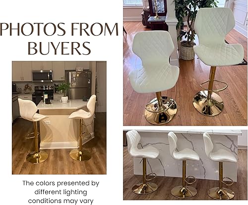 Miniatura 6 de EALSON Juego de 2 taburetes de bar de terciopelo con altura de mostrador con sillas de bar giratorias con base dorada, modernos taburetes de isla de