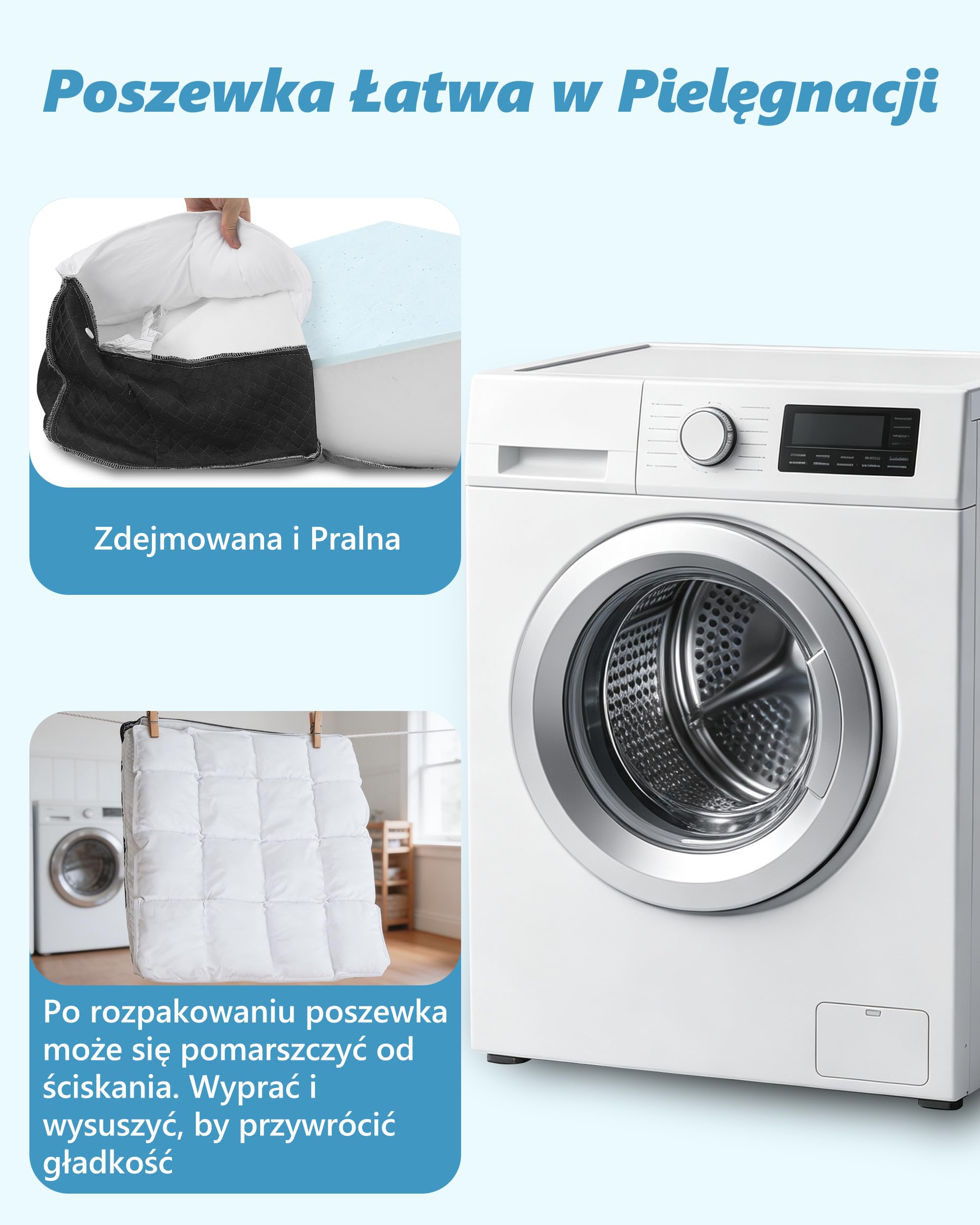 HOMCA Poduszka Klinowa do Łóżka do Spania z Regulowanym Zagłówkiem | Poduszka do Czytania na Łóżko i Kanapę, Trójkątna Poduszka Piankowa na Nogi, Plecy i Kolana, Refluks Kwasowy, 63x63x28cm