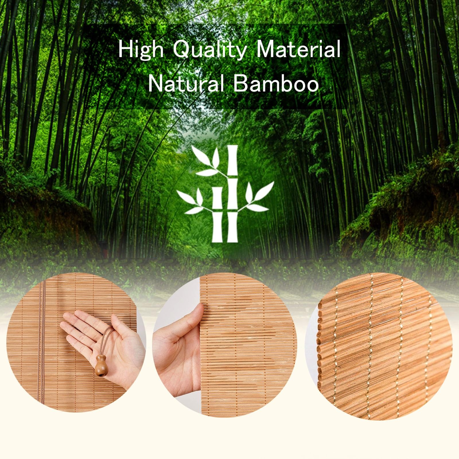 Store Enrouleur Bambou Naturel, Store À Rouleau en Bambou 55% Protection Solaire Intimité Écran, Fournir De l'ombre Store Occultant Exterieur pour Fenêtre, pour Balcon/Jardin/Intérieur