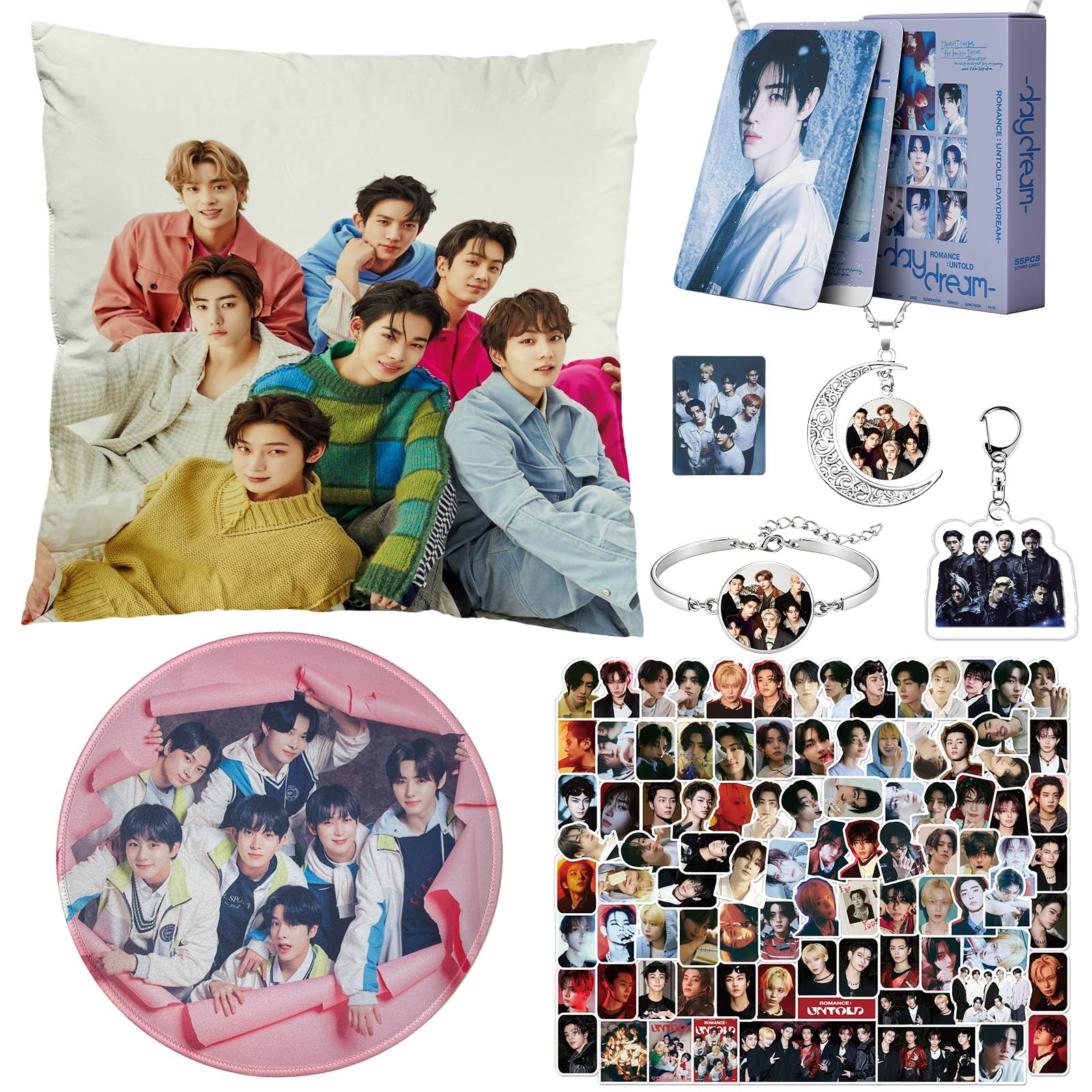 Enhyppen Merch Regalo Set per Enhyppen, Enhyppen Merch con 55 photocard,1 federa,1 portachiavi,1 bracciale,1 collana,12 adesivi,1 tappetino per mouse,1 magnete da frigorifero