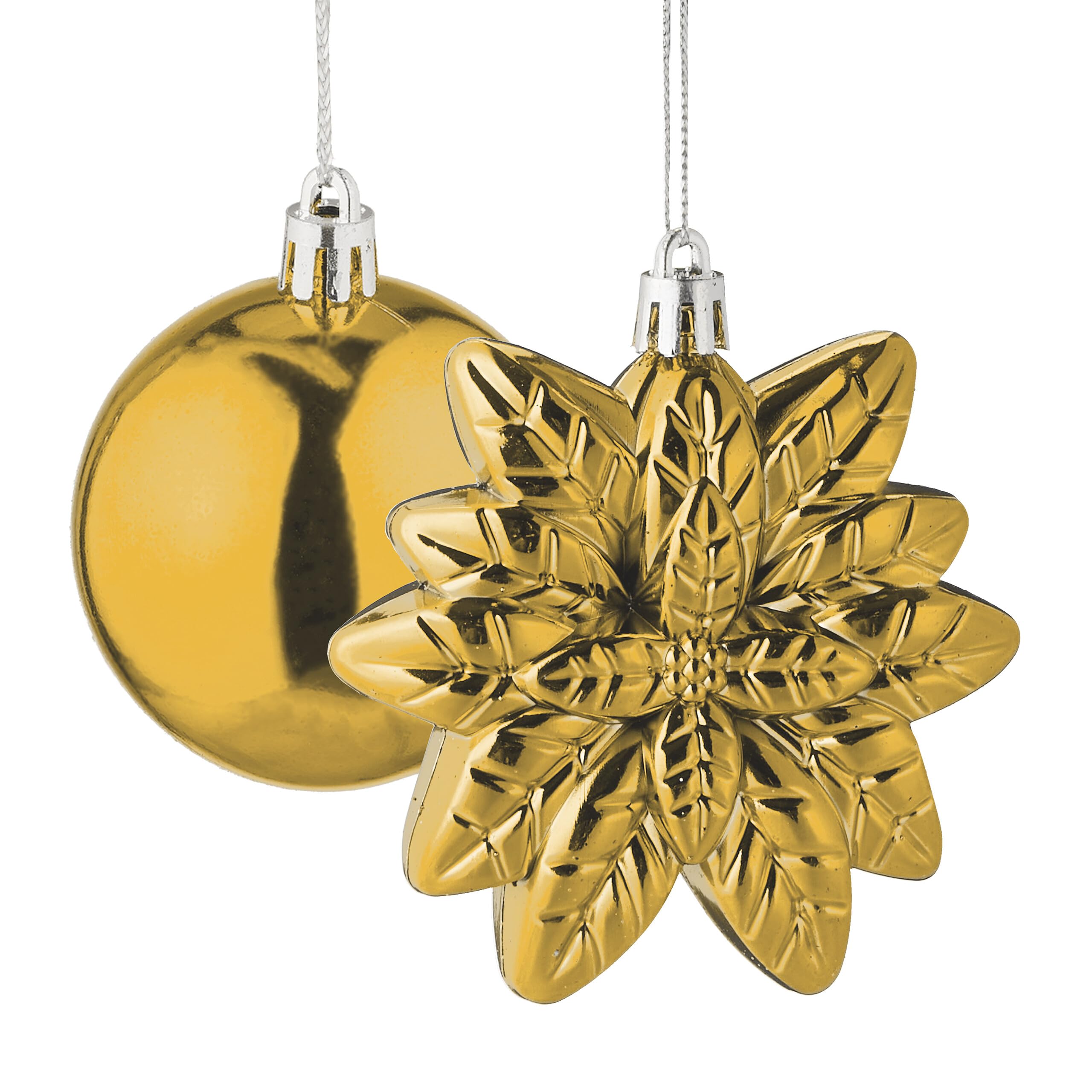Relaxdays Palline di Natale, Set 100 Addobbi Natalizi, Palle Opache, Lucide, Glitter, 10 Design Diversi, Plastica, Oro