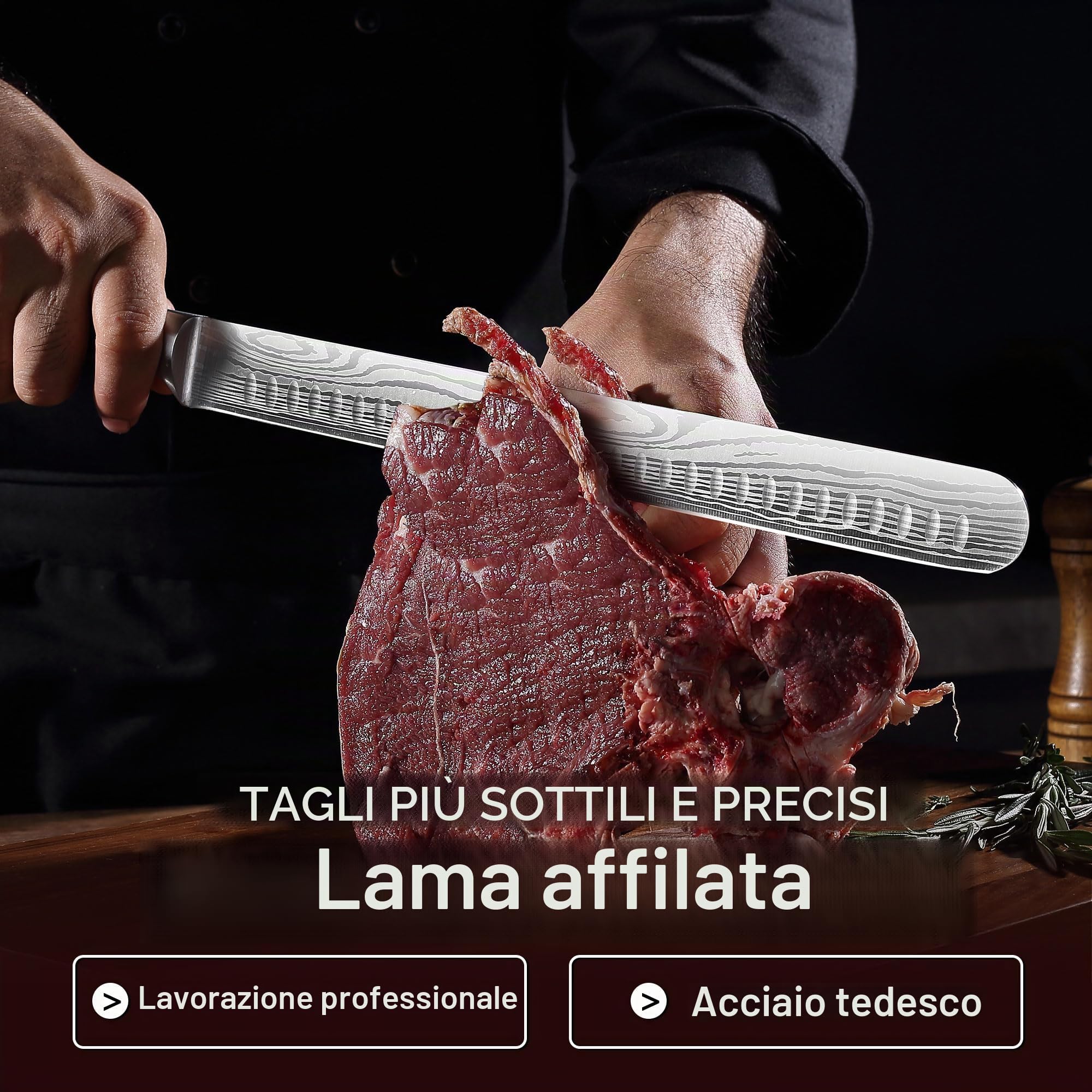 PAUDIN Schinkenometro bere coltello da 30 cm, coltello da cucina per prosciutto, coltello da pesce professionale fatto in acciaio inossidabile ad alta qualità con impugnatura pakkaholz ergonomica