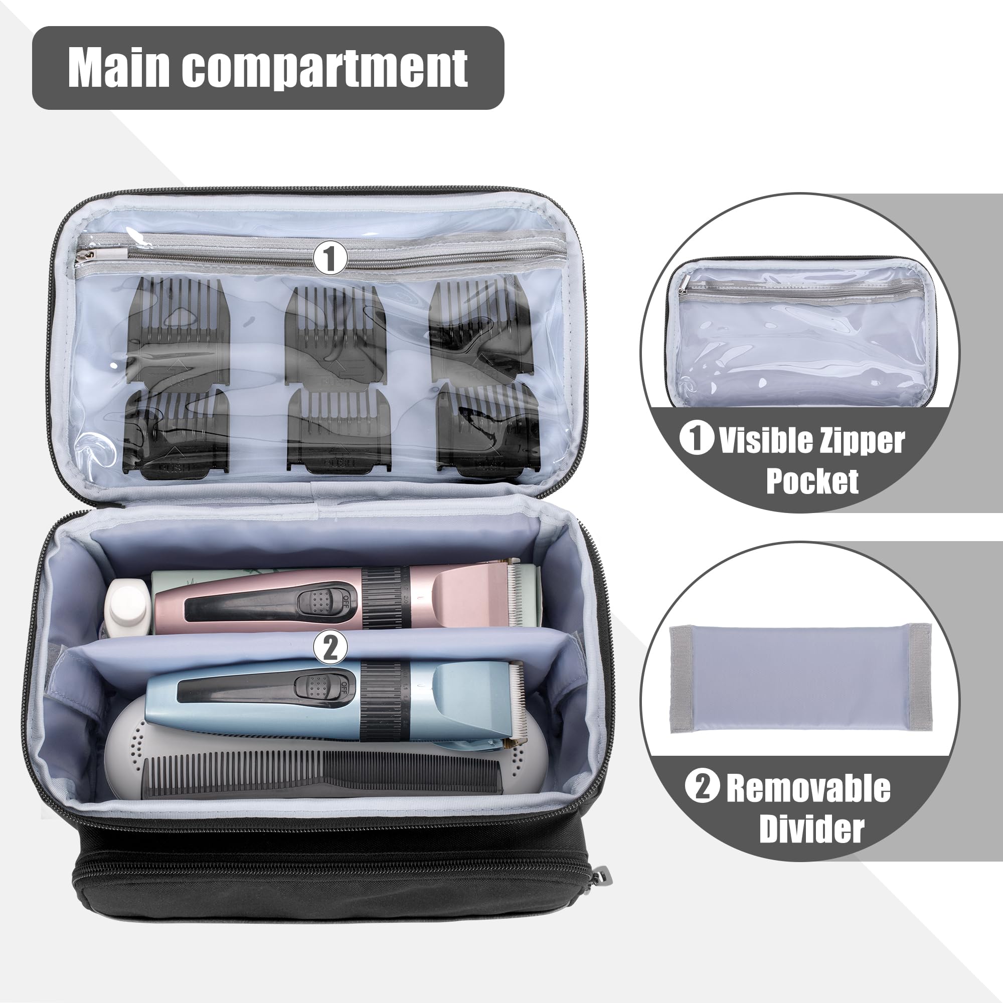 CURMIO Estuche Portátil para Cortapelos, Bolsa de Almacenaje Compatible con Andis, Hatteker, Oster Maquina Cortar Pelo y Otras Herramientas de Peluquería, Negro