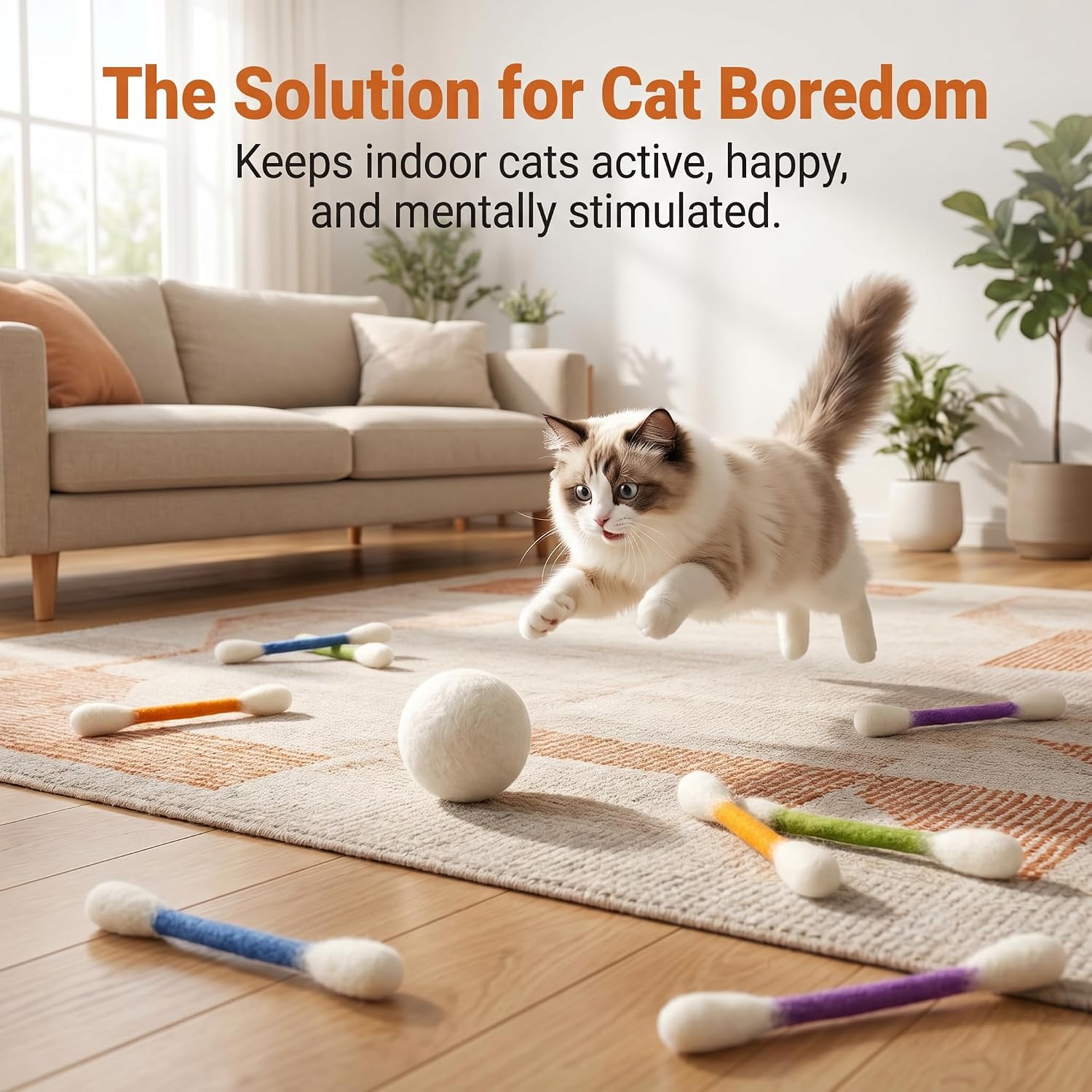 6 Catnip Chew Sticks + 3 Wool Fetch Balls – Interactive Cat Toy Combo for Dental Health, Silent Play & Boredom Relief, Gift for All Cats