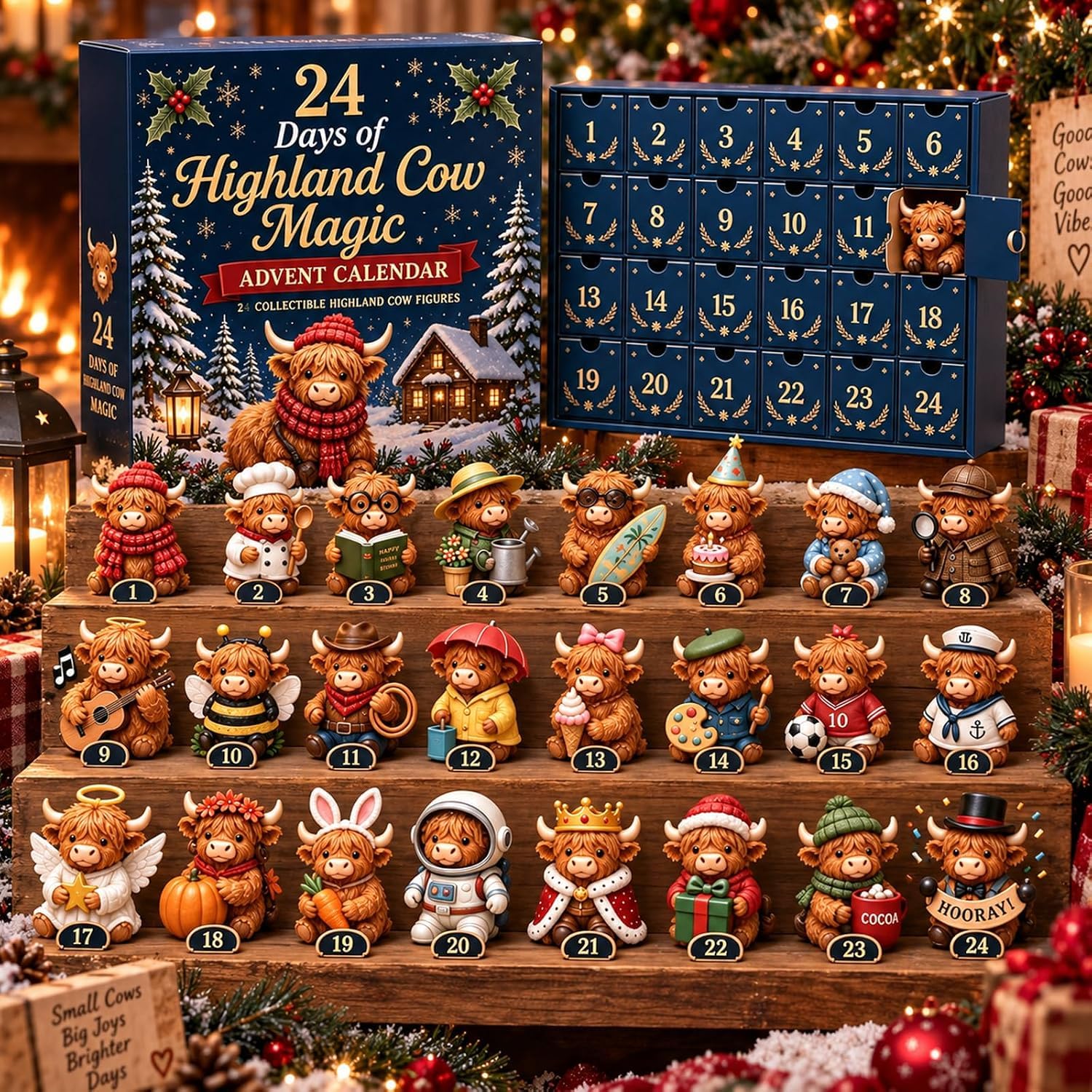 Highland Cow Advent Calendar 2026, 24 Days 3D Collectible Christmas Figures