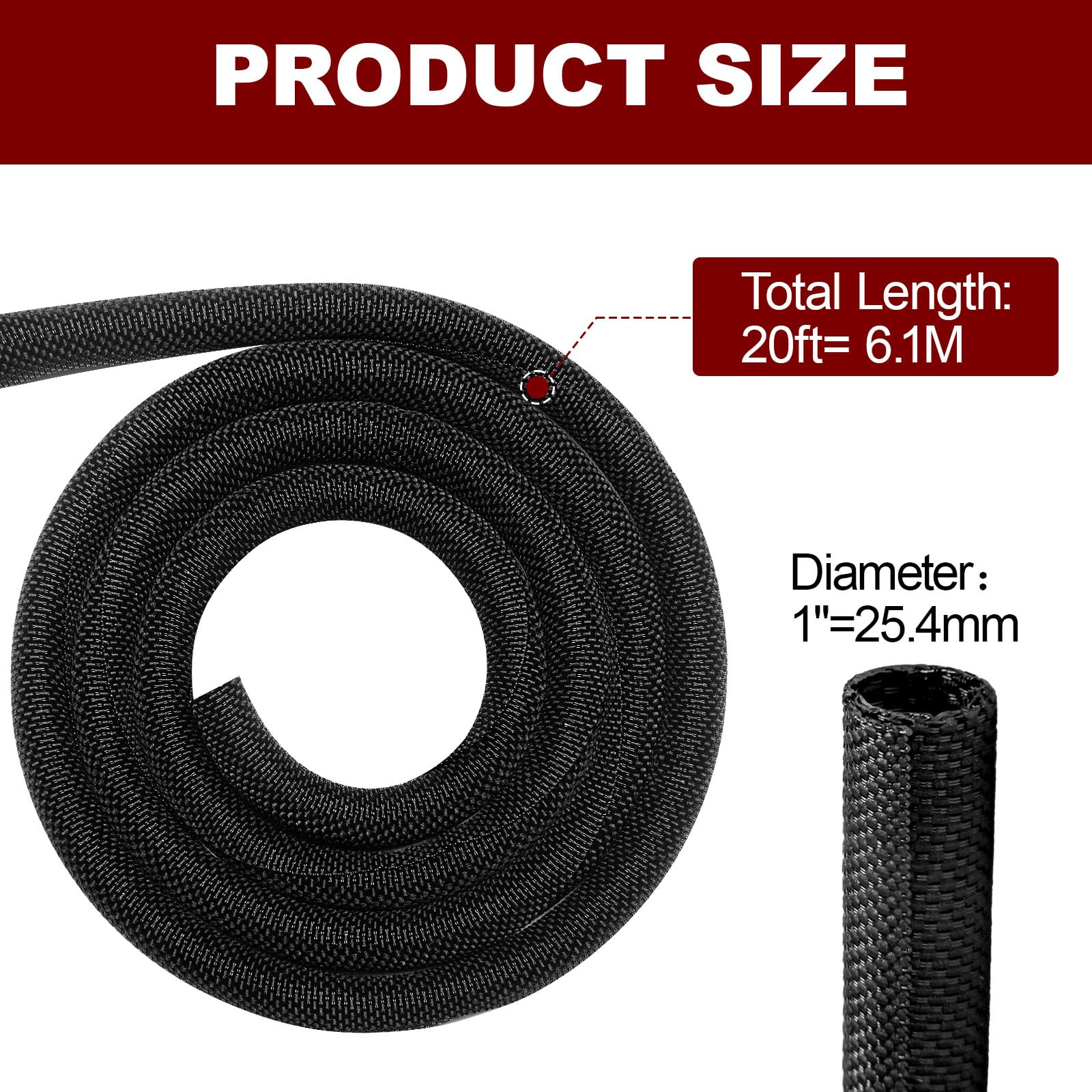 Telaio intrecciato in filo diviso, guaina flessibile per cavi (nero, 2,5 cm - 6,1 m)