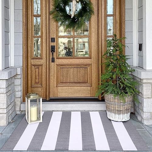 Miniatura 39 de KOZYFLY - Alfombra a rayas para exteriores de 3 x 5 pies, color rojo y negro, alfombra tejida a mano, lavable, tapete para exteriores, para entrada