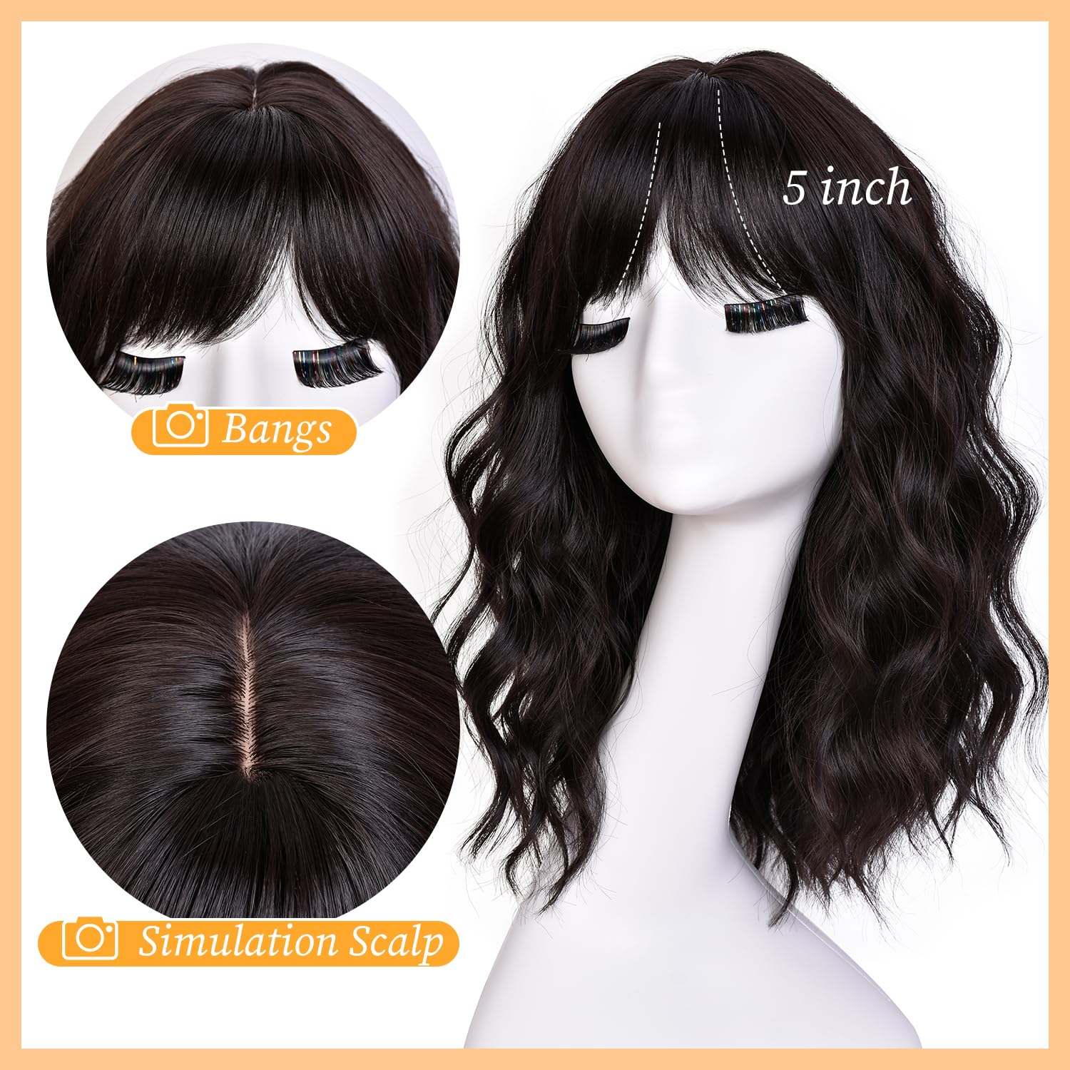 RUNM Short Bob Wavy Wigs for Women 18Inch Wig with Bangs for Black Women Shoulder Length Bob Hair Style for Halloween& Cosplay and Daily(Chocolate Brown)