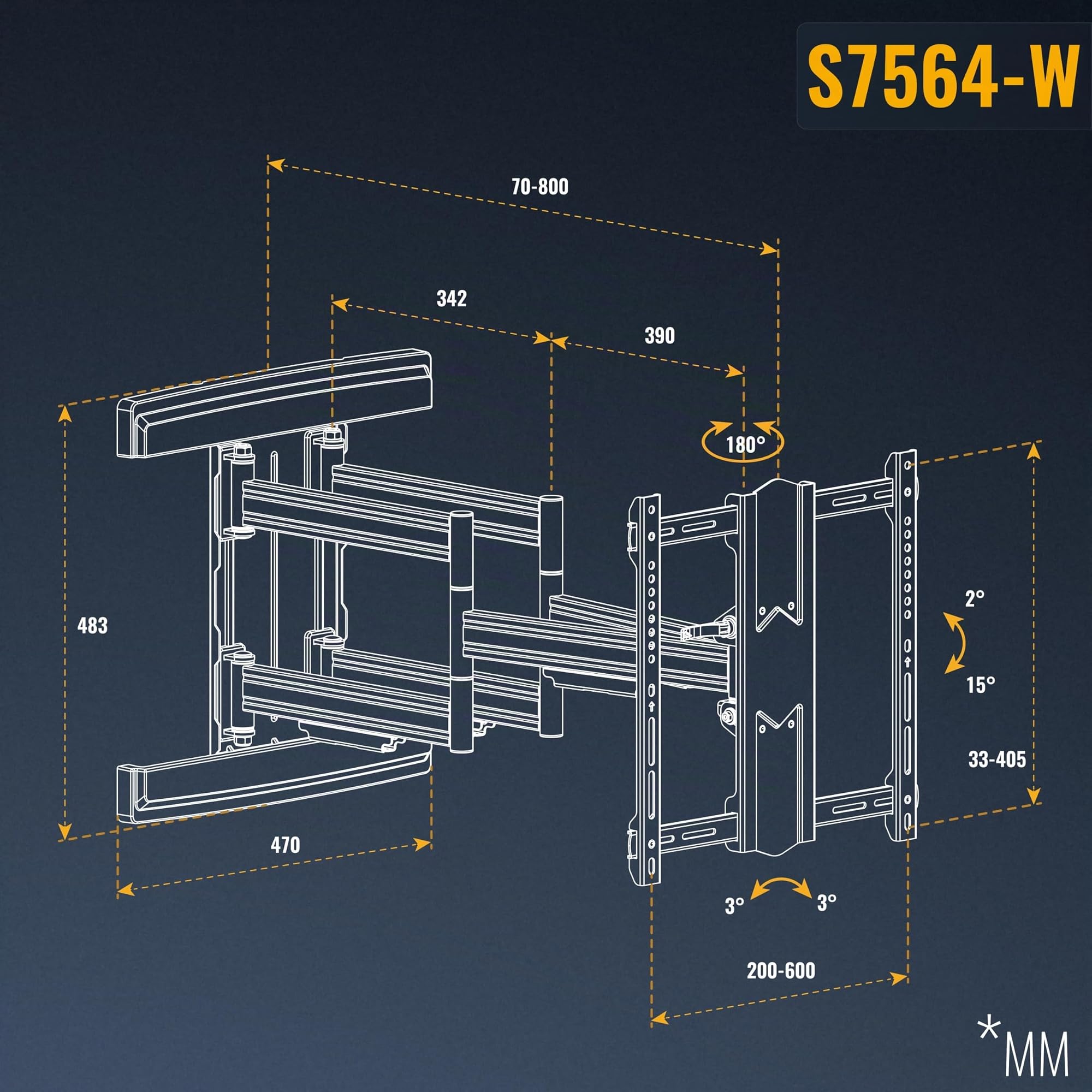 RICOO S7564-W Supporto TV da parete Staffa TV 55-100 pollici per 55 100 pollici girevole inclinabile fino a 70 kg max VESA 600x400