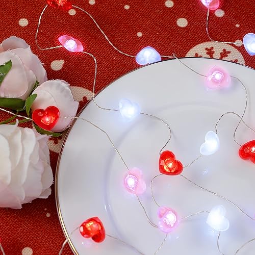 Miniatura 7 de KAiSnova Guirnalda de luces de corazón rojo para el día de San Valentín, cadena de luces de corazón de amor, funciona con pilas con control remoto y