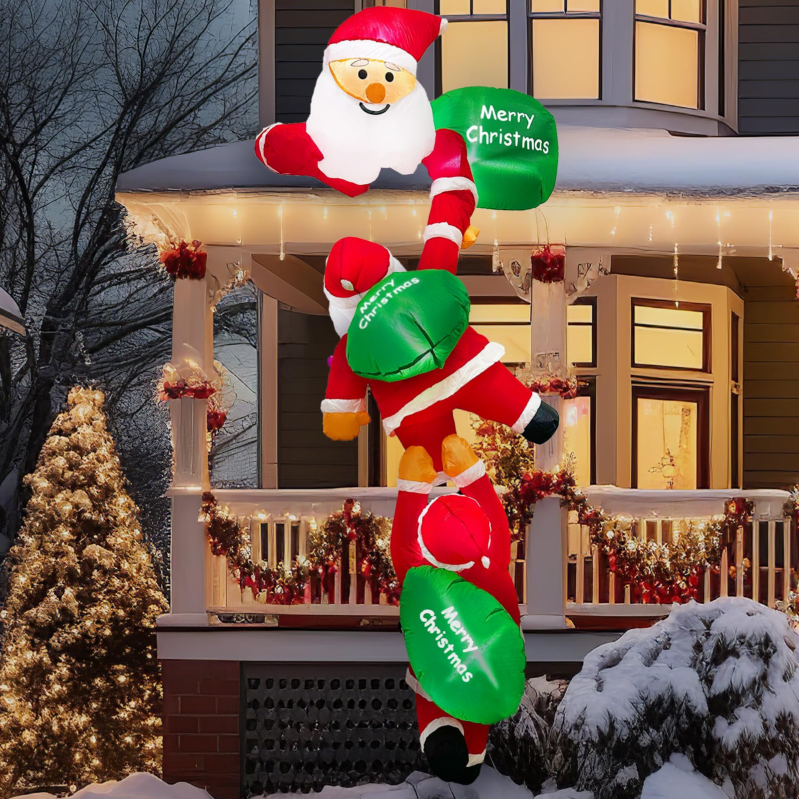 244CM Aufblasbare Weihnachtsdeko Außen, Weihnachtsmann Weihnachtsdeko Aufblasbar Aussen mit LED Leuchten, Kletternder Weihnachtsmann Aussen Weinachtsdekorationen für Dach Fenster Rasen Garten