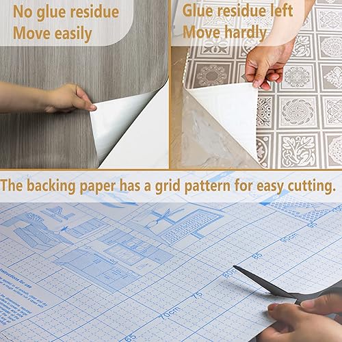 Miniatura 3 de WIFEA Rollo de vinilo de 23.6 x 393.7 pulgadas64 pies cuadrados, azulejos de vinilo autoadhesivos de grano de madera, resistentes al desgaste e