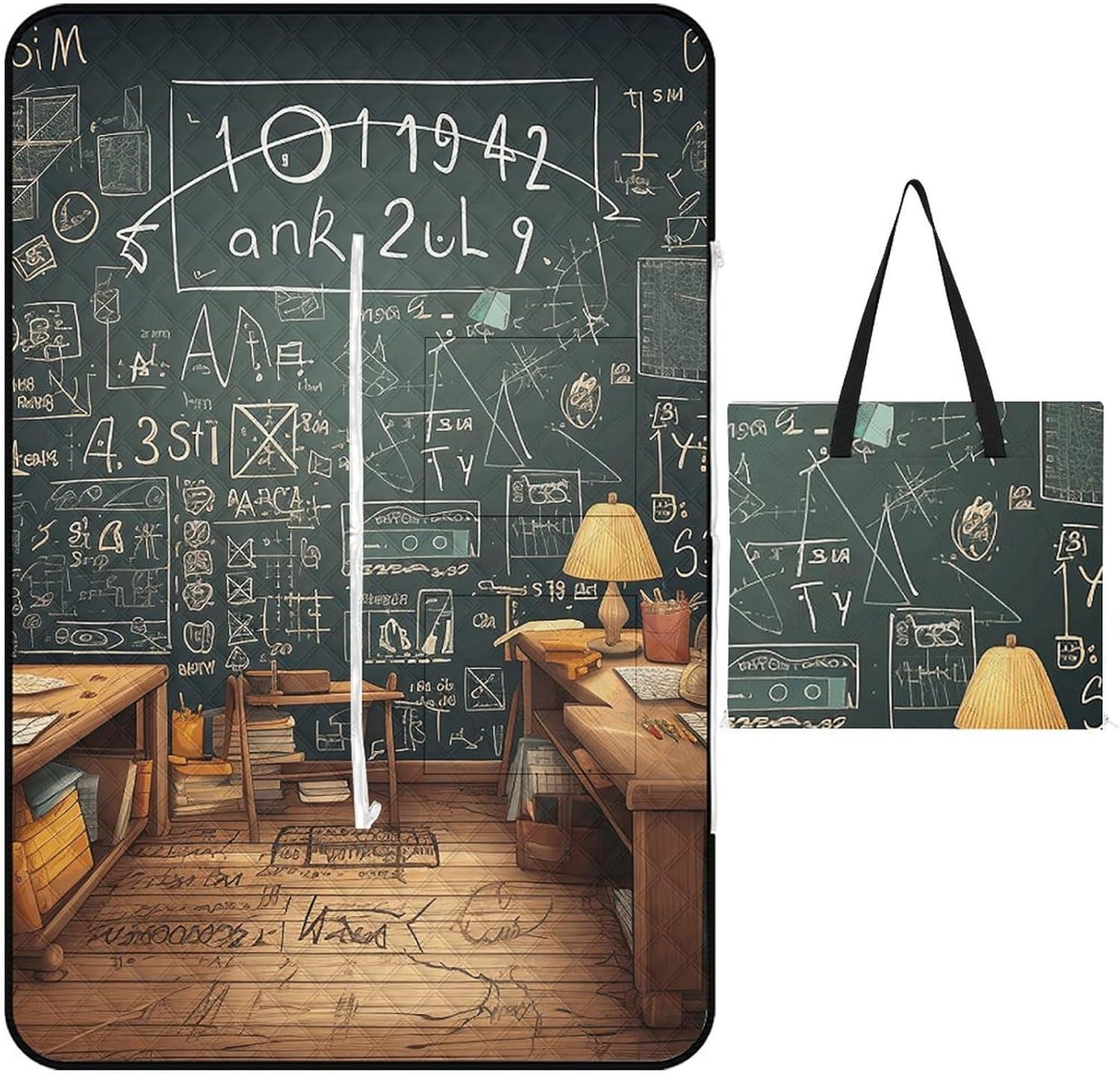 Math Picnic Blanket 200x200cm, Foldable 2-in-1 Picnic Mat and Tote Bag Portable Waterproof Beach Mat Sandproof Outdoor Blanket for Park, Hiking, Beach, Camping, Travel