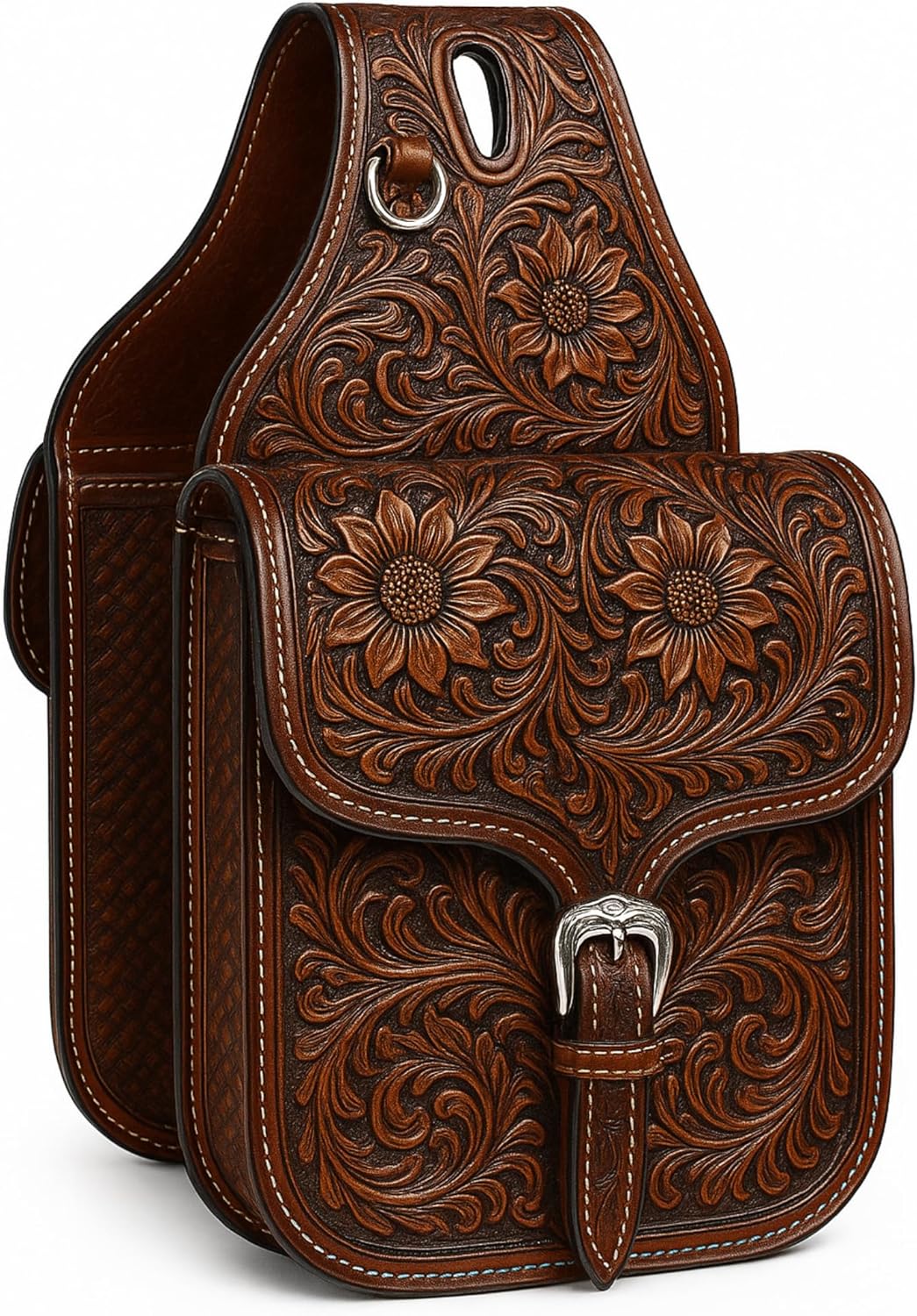 Alice International Premium Equestrian Saddle Bag – Stylish and Functional Organize Your Gear in Style Horse Saddle Bag Tooled Carved Pack Equipment Size: 10” L x 10” W x 3 ½” D inches M116