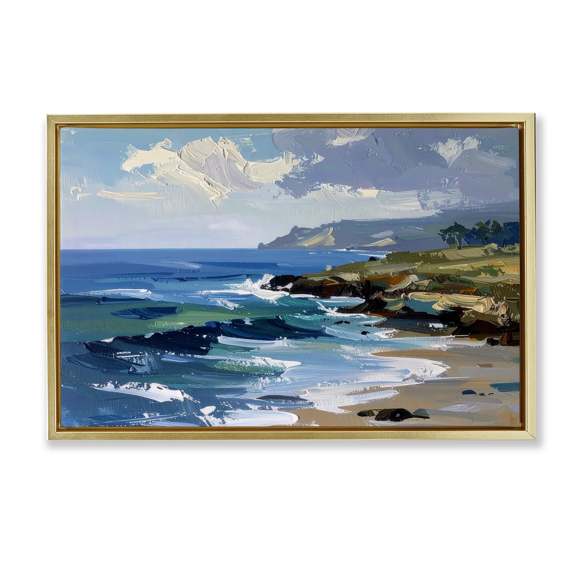 Stupell Industries Metallic Gold (Matte) 'Sky To Sea Impression'| Floating Frame Canvas Art