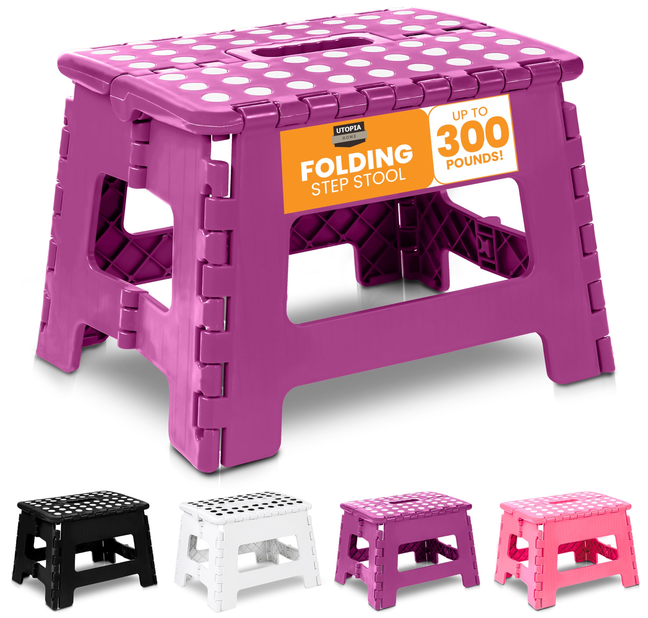 Utopia Home Taburete Plegable 9 Pulgadas, Superficie Antideslizante Taburete Plegable para Niños y Adultos, con Asa de Transporte, Capacidad de Carga 300 lbs, Paquete de 1, Morado