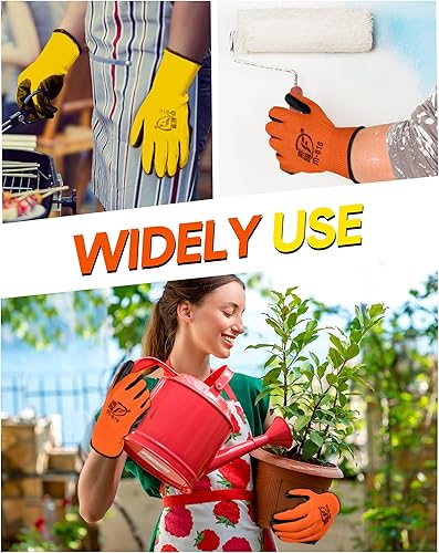 Vista 32 de Honeydak 36 pares de guantes de jardinería para hombres y mujeres, guantes de jardín con revestimiento de goma transpirable Rojo