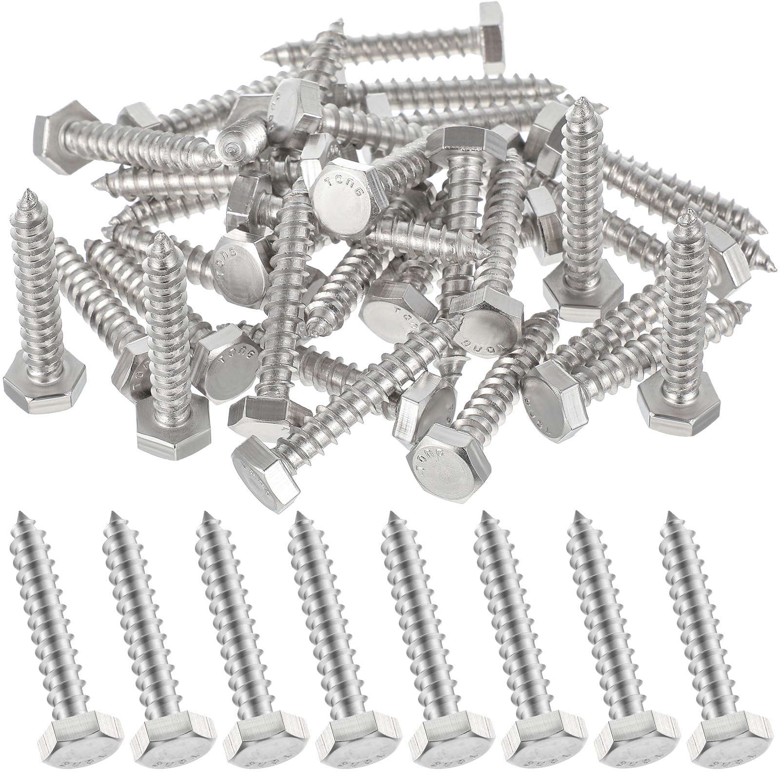 Zonon 50 Pcs 1/4" x 1-1/2" Hex Head Lag Screws 304 Stainless Steel Lag Bolts Heavy Duty Hexagon Head Wood Screws