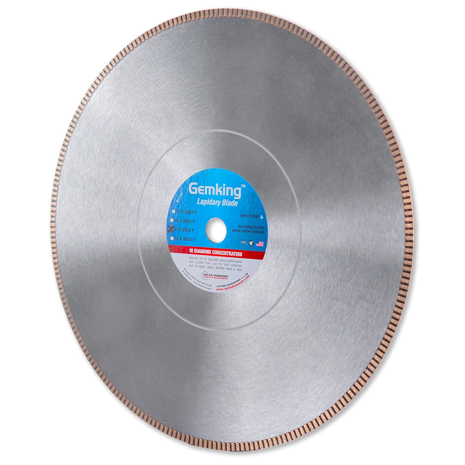 Gemking Lapidary Saw Diamond Blade, 18-inch, Ultra-Thin Notched Rim for Gemstones, Agate, Geodes (18" X .060 X 1 Arbor)