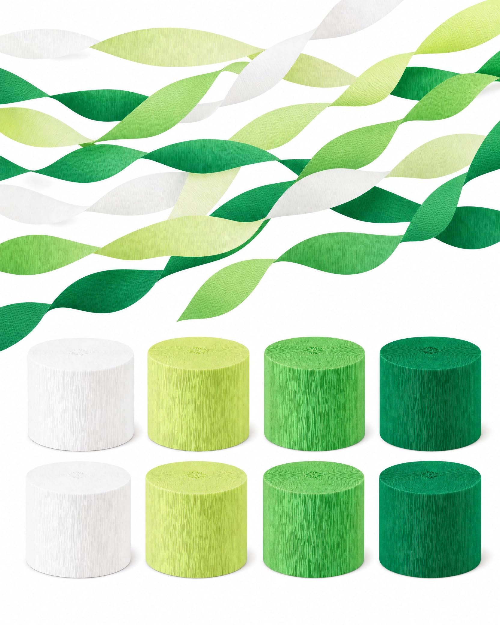 8 Green Streamers with White, 656ft Pack of Crepe Paper Party Decorations