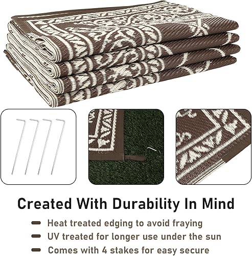 Miniatura 6 de HiiARug Alfombras de patio al aire libre, 6 x 9 pies, impermeables, de plástico, para caravana, camping, reversible, alfombra grande para patio,