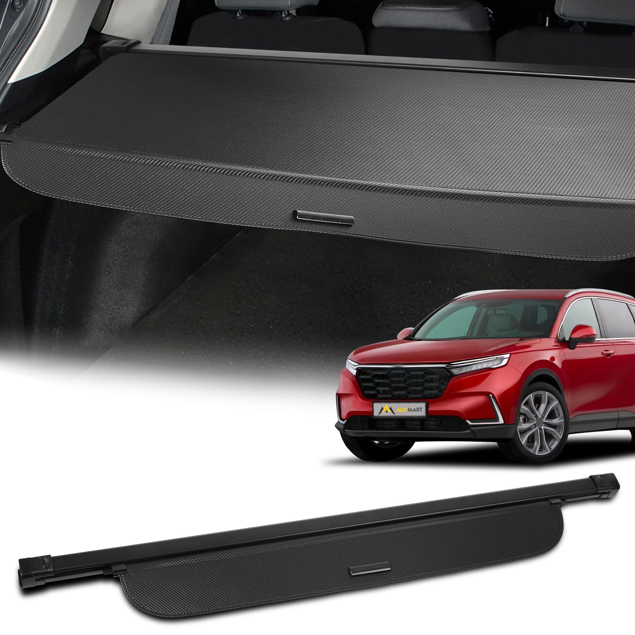 AUXMART Cargo Cover Fit for Honda CRV 2023 2024 (Include Hybrid) Waterproof Retractable Trunk Security Cover Shielding Shade Accessories for Honda CRV Cargo Cover Carbon Fiber Texture