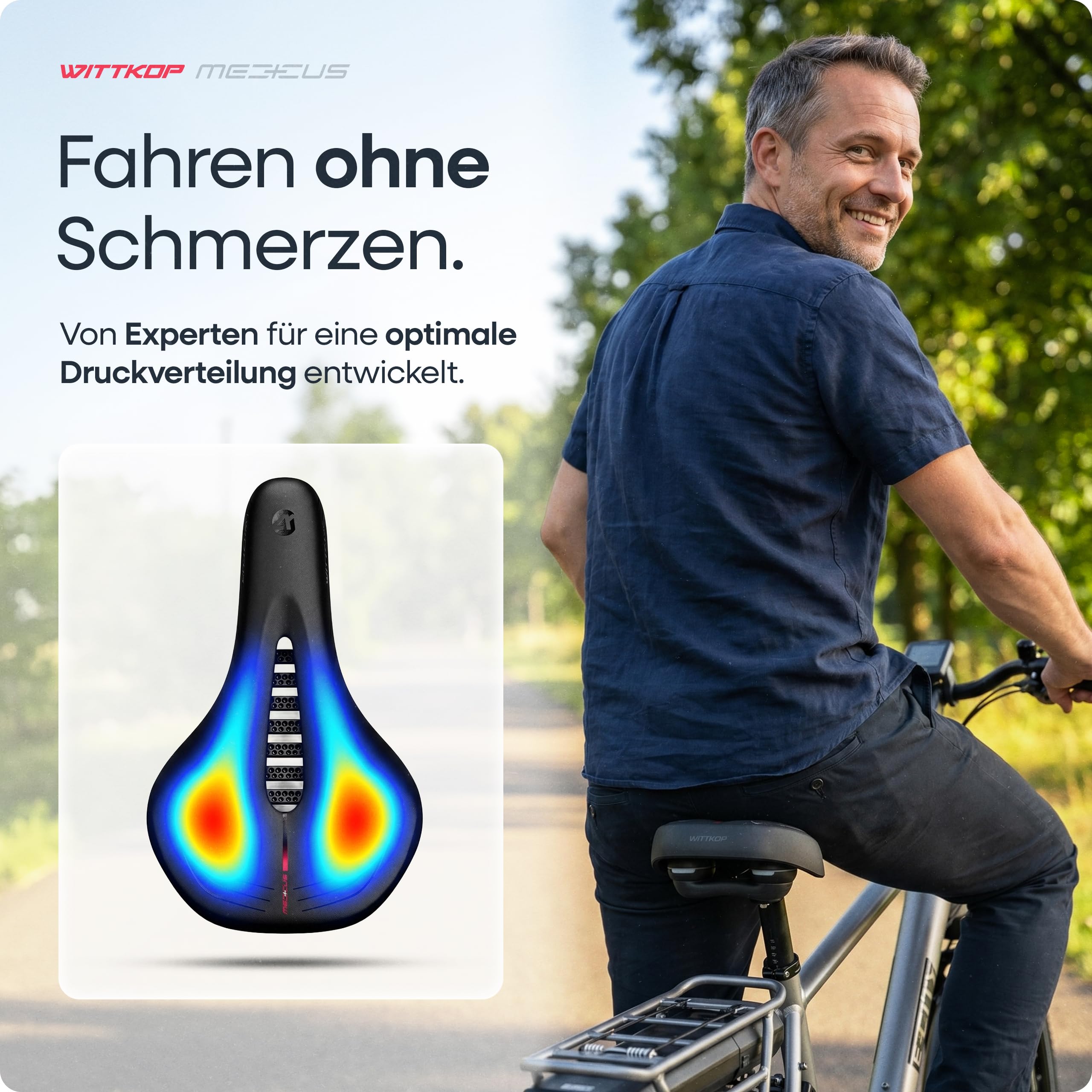 Wittkop Sillín de bicicleta para hombre y mujer, cómodo sillín de gel con suave acolchado de espuma de burbujas, asiento ergonómico para bicicleta eléctrica, ciudad, trekking, MTB, resistente al agua