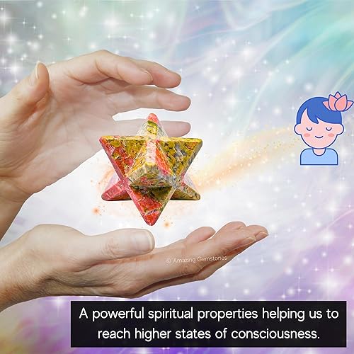 Miniatura 450 de Amazing Gemstone Larvikite Merkaba Crystal – Estrella de Merkaba metafísica de 1 pulgada para meditación – Cristal tetraedro energético y piedras