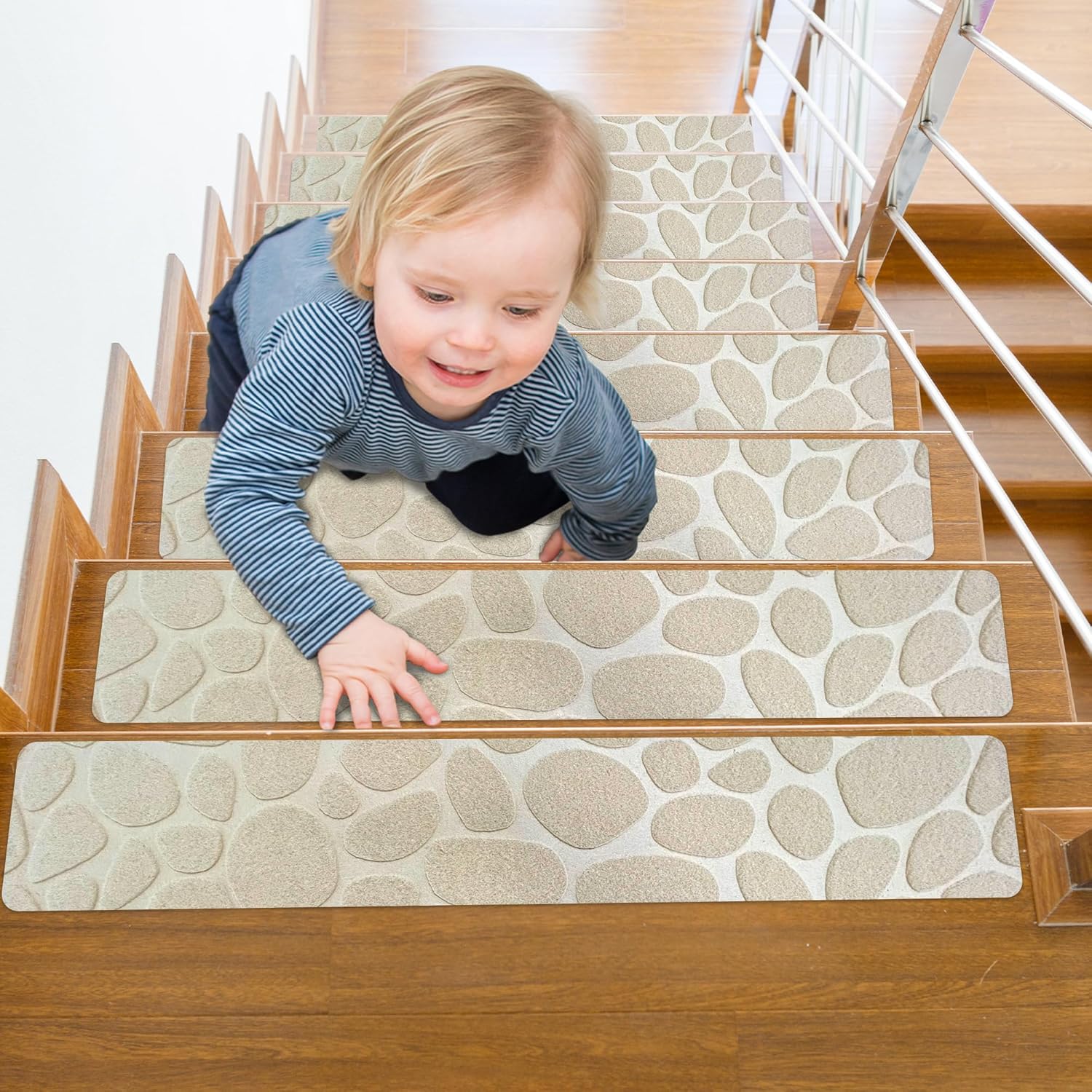 Self Adhesive Residue Free Machine Washable Reusable Stair Treads Non Slip Steps - 100% Polyester Heavyduty TPE Backing Wooden Stair Runner Indoor - 15 Pack 30"X8" Anti Slip Mats - Stone Yellow Yellow (Stone) 15 pcs
