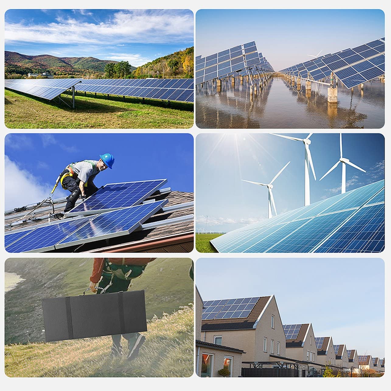 Sistema de Panel Solar 60A Controlador de Carga del Panel Solar Kit de inversor Solar 1000W Maleta de Panel Solar de generación de energía Completa - Negro (80402202M1)