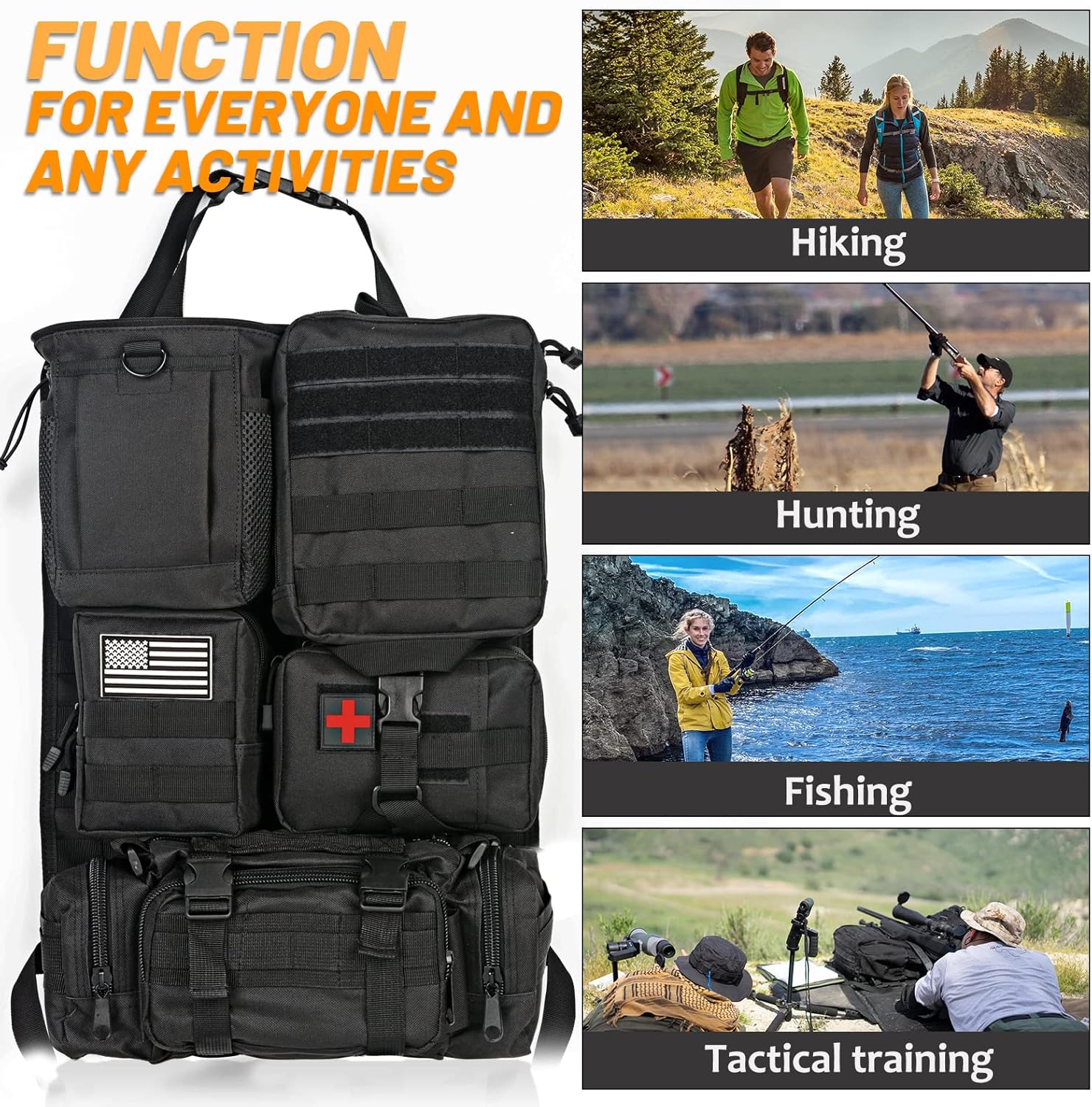 Car Seat Back Organizer Tactical Seat Back Organizer with 5 Molle Pouch, Medical Pouch Admin Pack Drawstring Dump Bag EDC Pack Tactical Fanny Pack Molle Panel Accessories