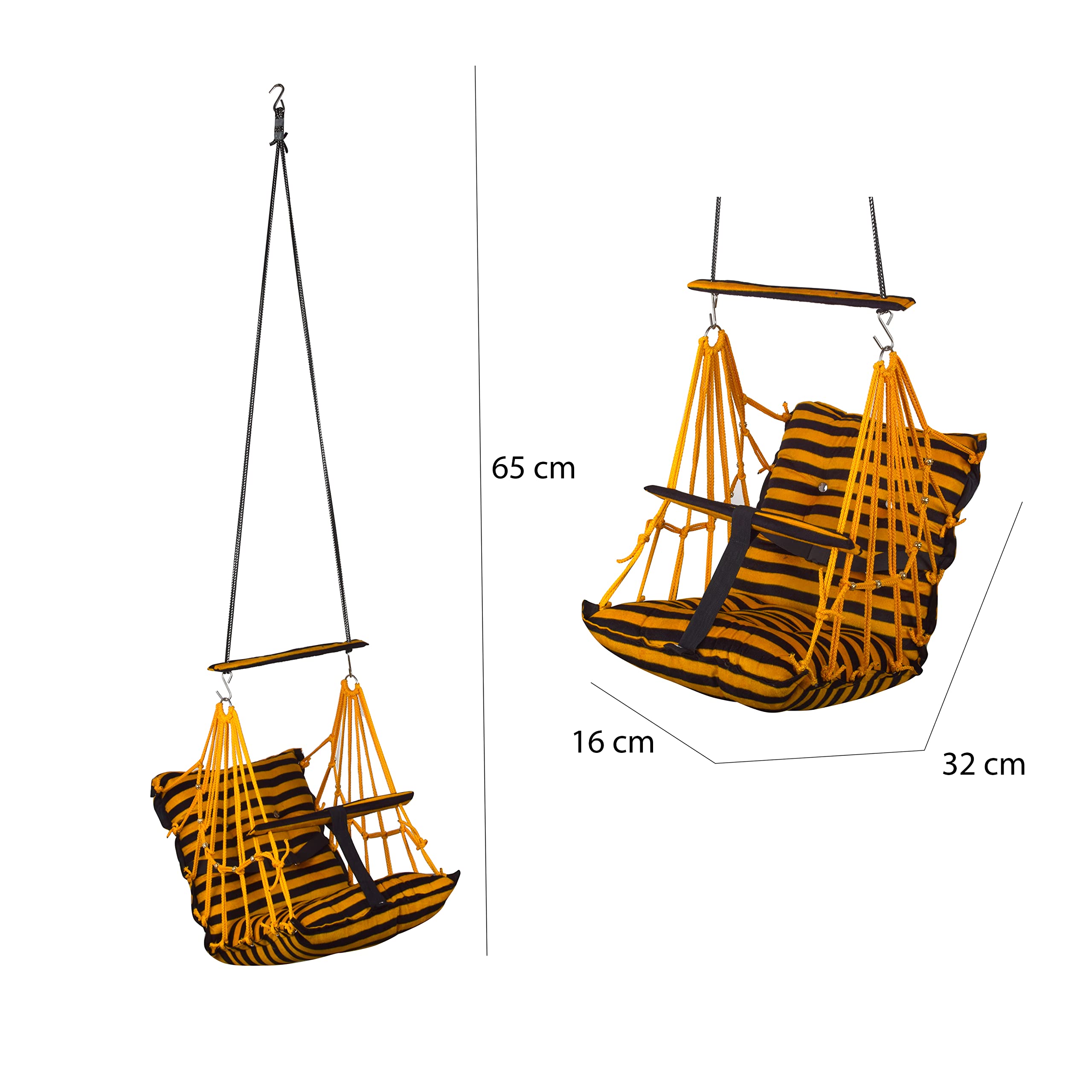 BOFFLE® Cotton Swing Chair for Kids Baby's Children Folding and Washable1-3 Years with Safety Belt/Home,Garden Jhula for Babies|Swing for Kids | Seat and Back Side 16x16 inch 4