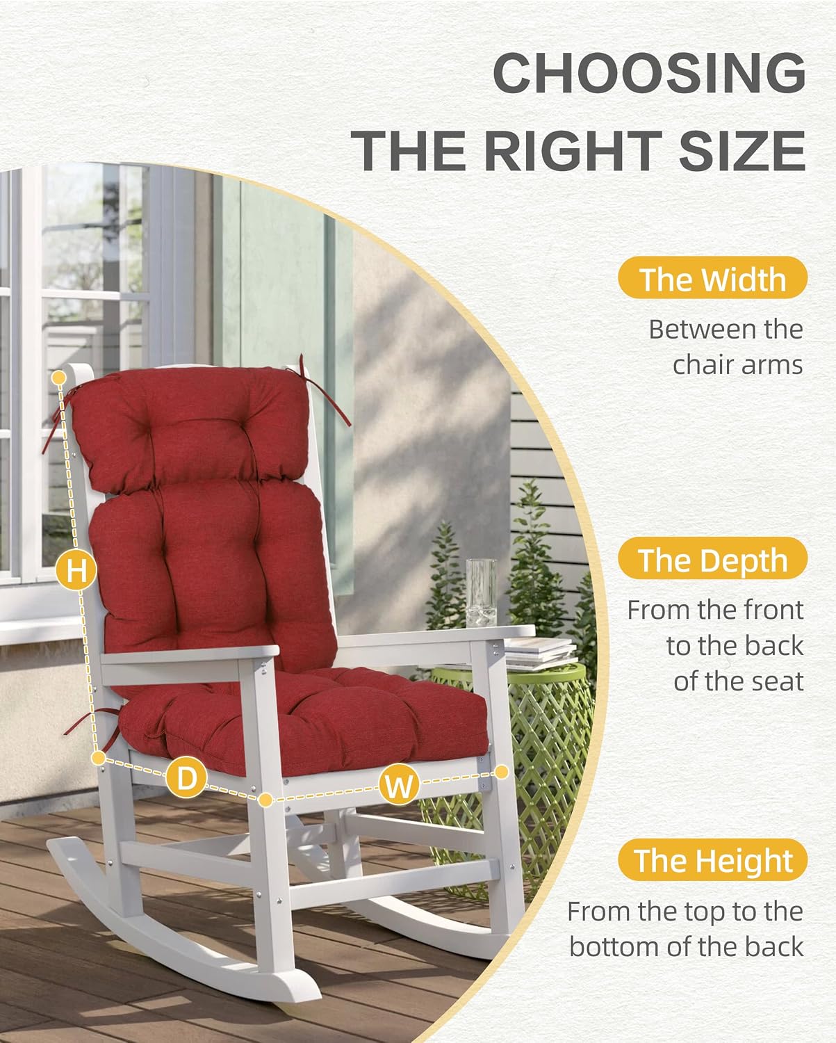 BPS 22x45x5inch High Back Patio Tufted Chair Cushion Set of 2,Water Resistant Indoor Outdoor Seat Chair Cushions Back Patio Rocking Pads for Furniture, Red
