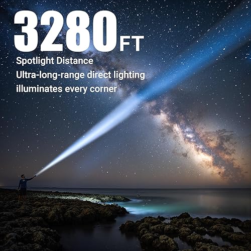 Miniatura 4 de RECHOO Linterna recargable de alto lúmenes, 9,000 lm de doble interruptor recargable linternas con pantalla digital LCD, 8 modos de iluminación,