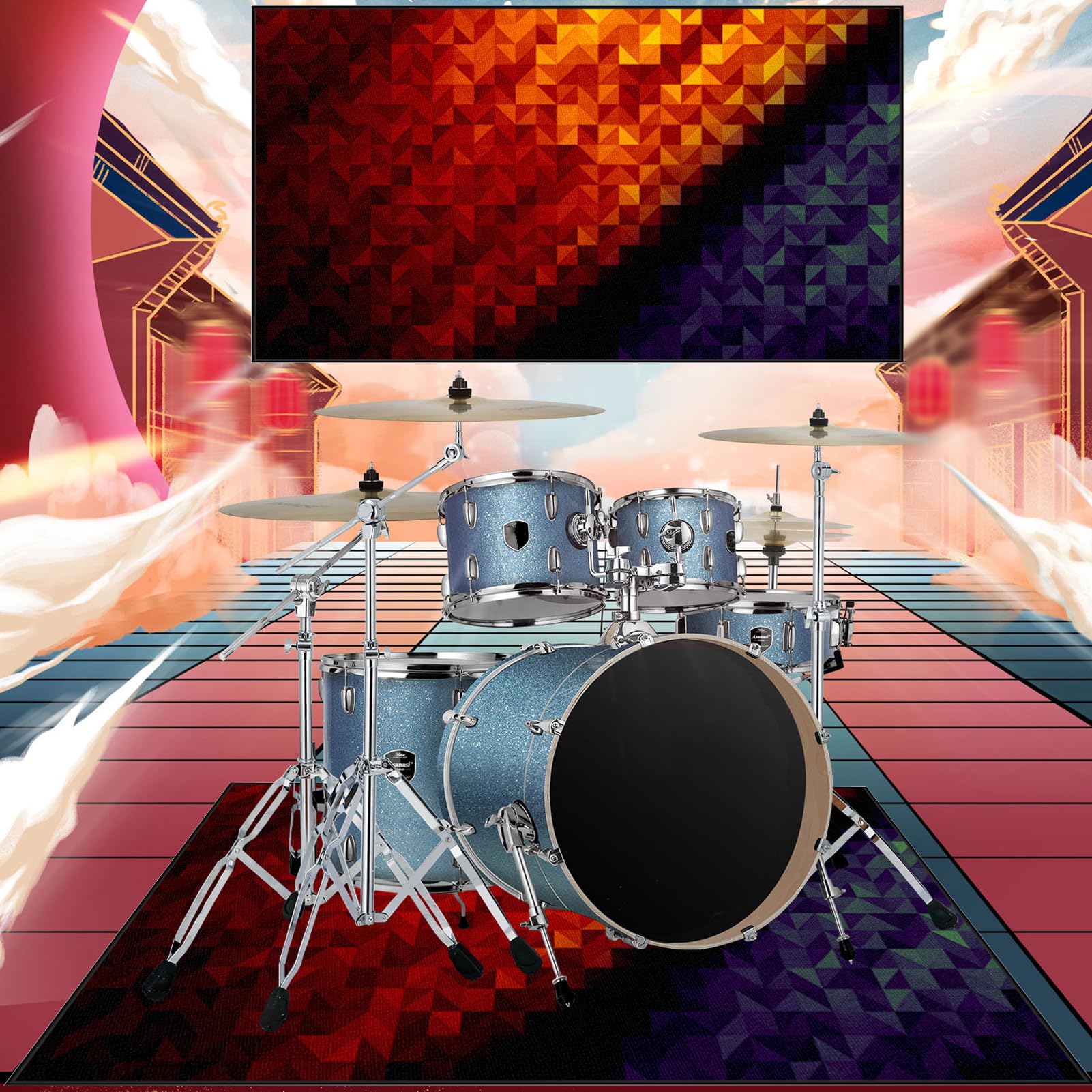 Elektroniczna mata perkusyjna, maty perkusyjne, mata akustyczna, dźwiękoszczelna mata do instrumentów muzycznych, antypoślizgowa mata na baterie 160 x 120 cm
