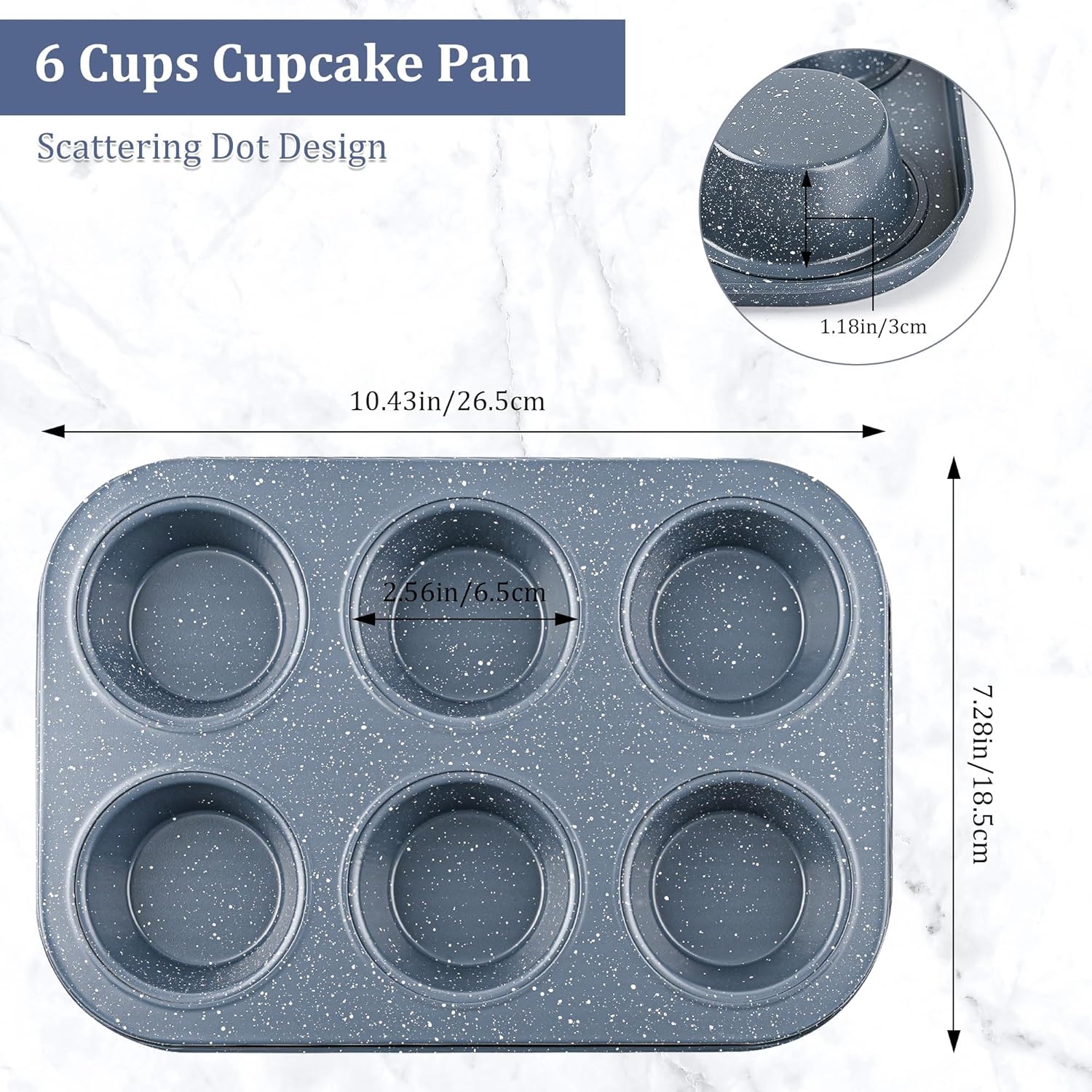 Muffin Pan, Cupcake Pan Muffin Tin, 6-Cup Speckled Pattern Baking Pan, Nonstick Carbon Steel Cake Pan Muffin Pan Muffin Pan, Cupcake Pan Muffin Tin, 6-Cup Speckled Pattern Baking Pan, Nonstick Carbon Steel Cake Pan Muffin Pan