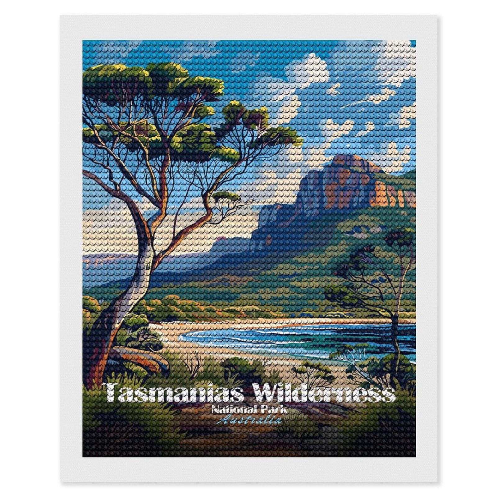 Junmoney Tasmanian Wilderness National Park Australia Diamond Painting Canvas Set 16"x20", for Adults, Sparkling Round Gems, Thoughtful Handmade Gift, Modern Decor