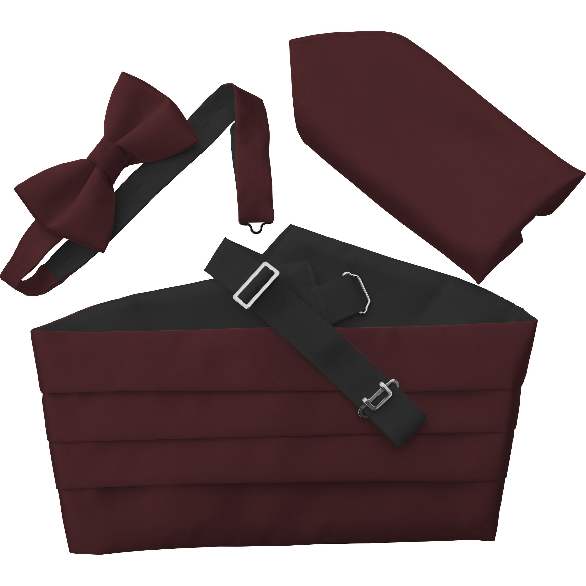 Italian Satin Cummerbund Set: Includes Bow Tie and Handkerchief (Burgundy)