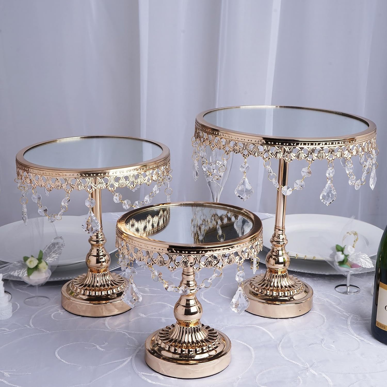 Efavormart Set of 3 Round Gold Top Cup Cake Riser Centerpiece Stand Wedding Birthday Party Dessert Rise Cake Stand