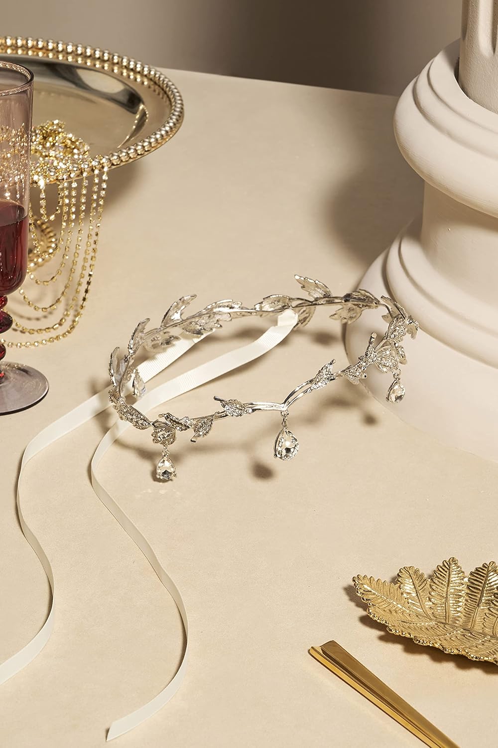 BABEYOND Crystal Leaf Wedding Diadem Headband Bridal Bridesmaid Forehead Band Rhinestone Bridal Tiara Crown with Gift Box - Image 2