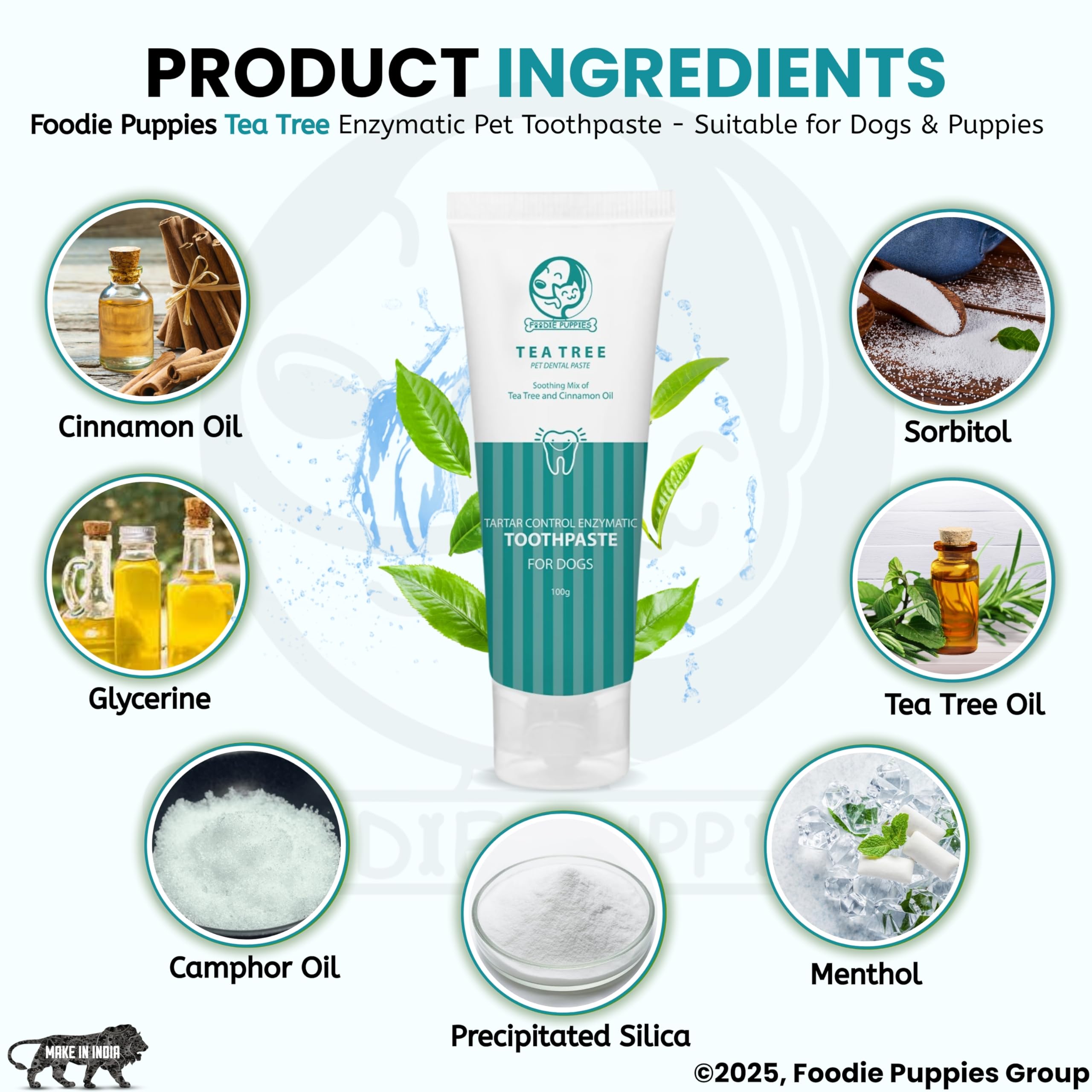 Foodie Puppies Dental Care Tea Tree Toothpaste for Dogs - 100g with Soothing Mix of Tea Tree and Cinnamon Oil | Tartar Control Enzymatic Toothpaste Suitable for All Dogs and Puppies 1