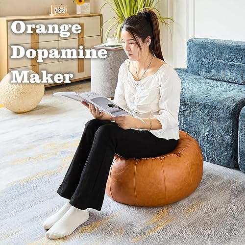 Miniatura 40 de Louis Donné Funda de puf sin relleno, taburete redondo otomano para reposapiés, puf de almacenamiento, puf de piel sintética impermeable, reposapiés