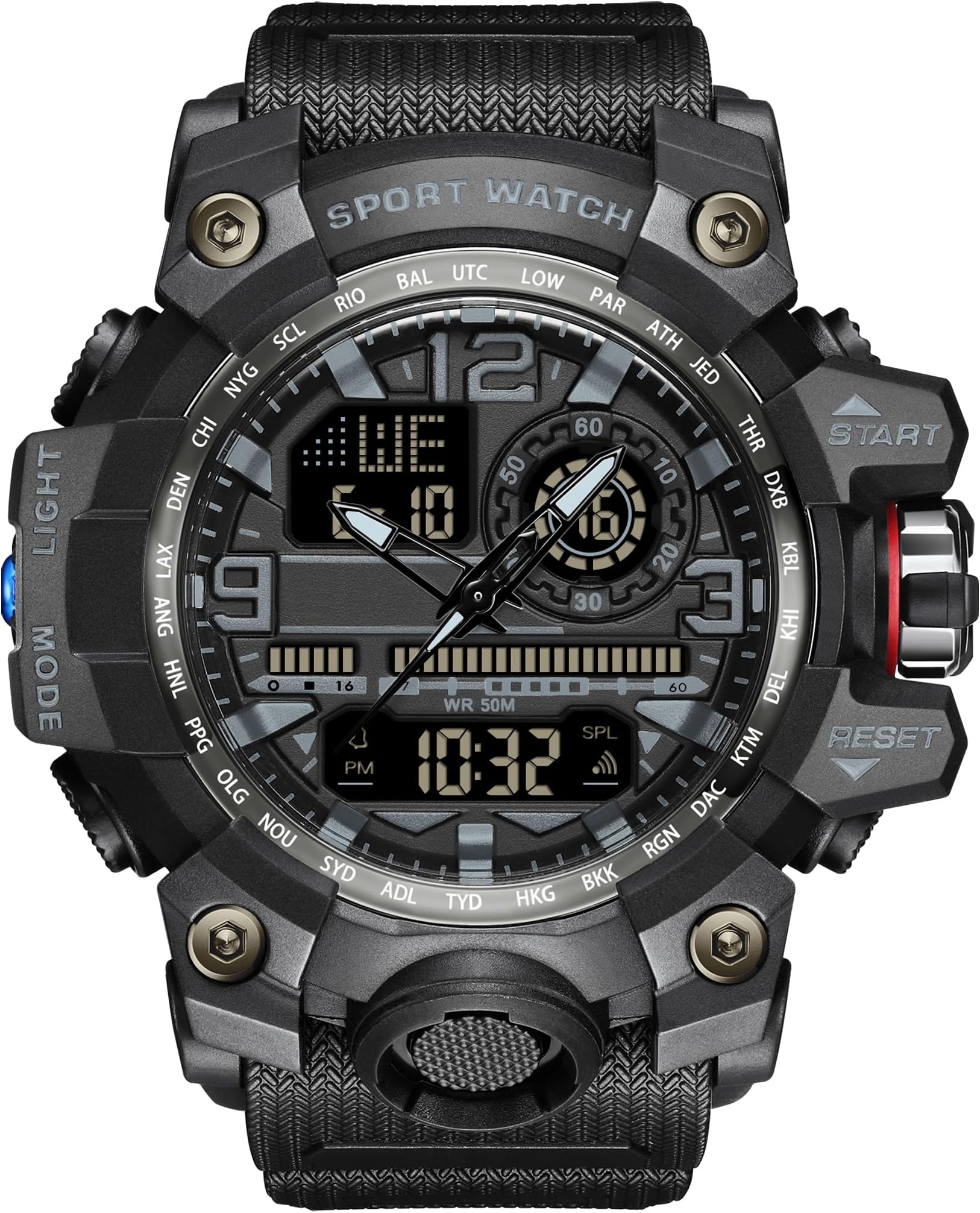 Yihou Men's Military Watch Outdoor Sports Electronic Watch Tactical Army Wristwatch LED Stopwatch Waterproof Digital Analog Watches