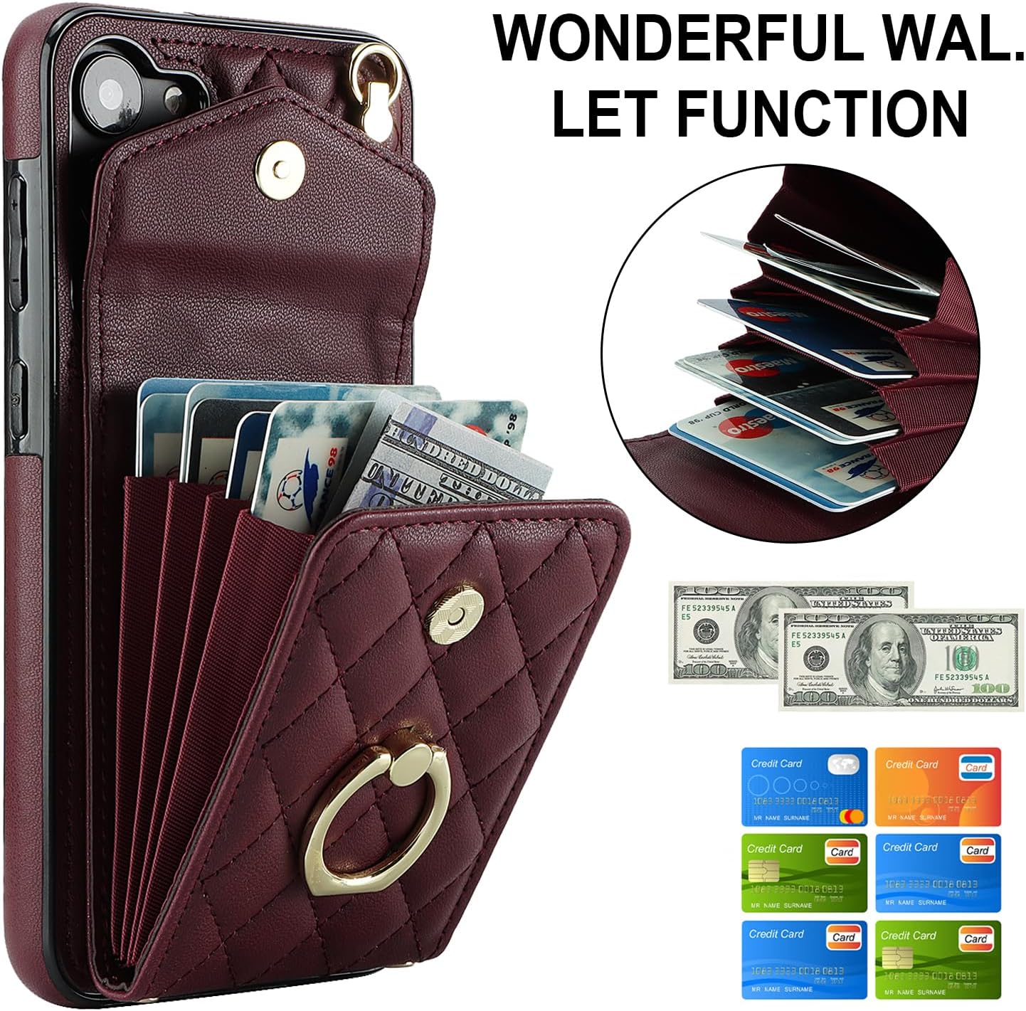 Asuwish Phone Case for Samsung Galaxy S23 5G Wallet Cover with Tempered Glass Screen Protector and Wrist Strap Ring RFID Blocking Card Holder TPU Cell S 23 23S GS23 G5 SM-S911U 6.1 inch Women Wine Red